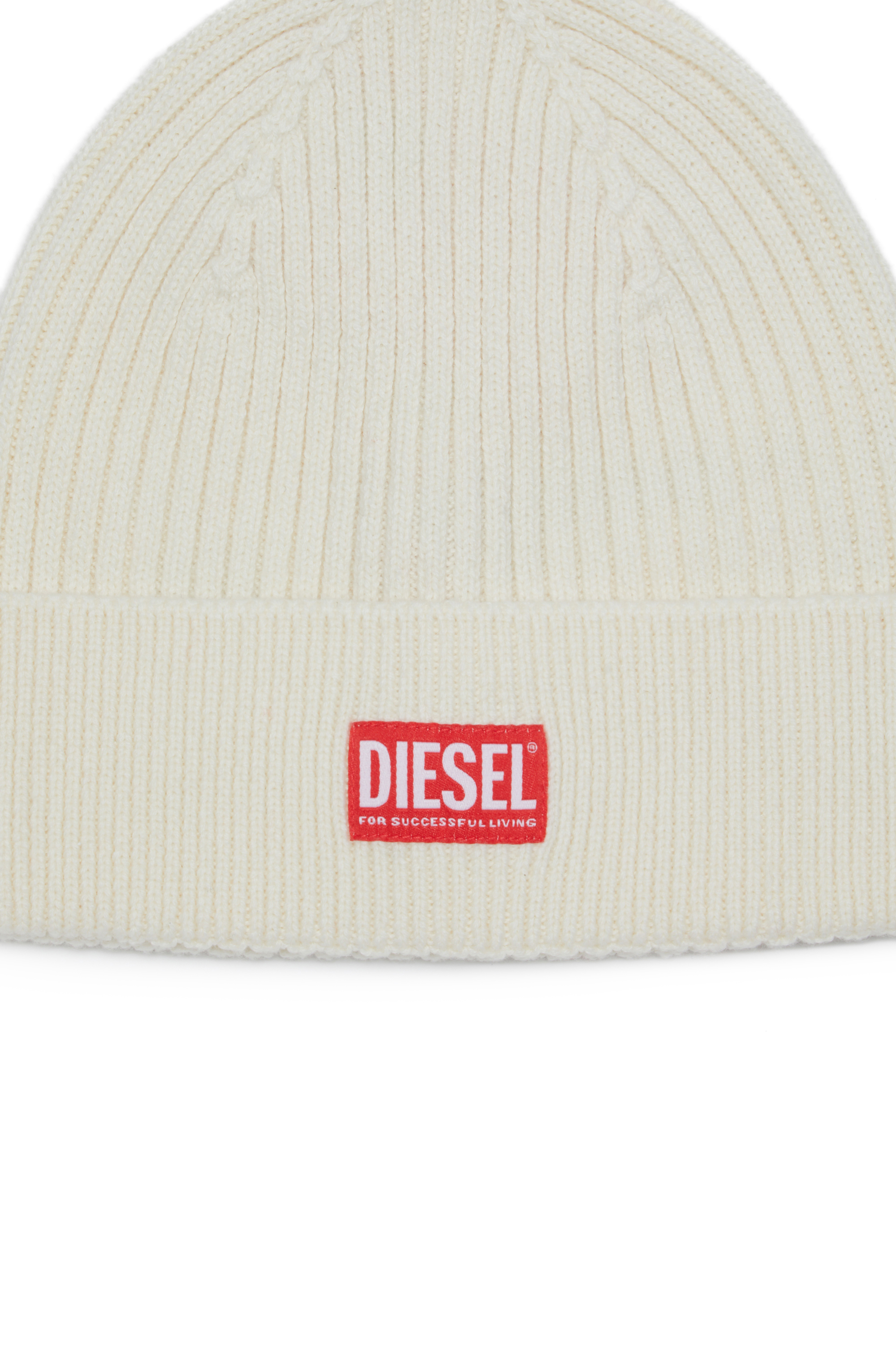 Diesel - K-CODER-H 2X2, Unisex Gerippte Beanie-Mütze mit Logo-Aufnäher in Weiß - 3
