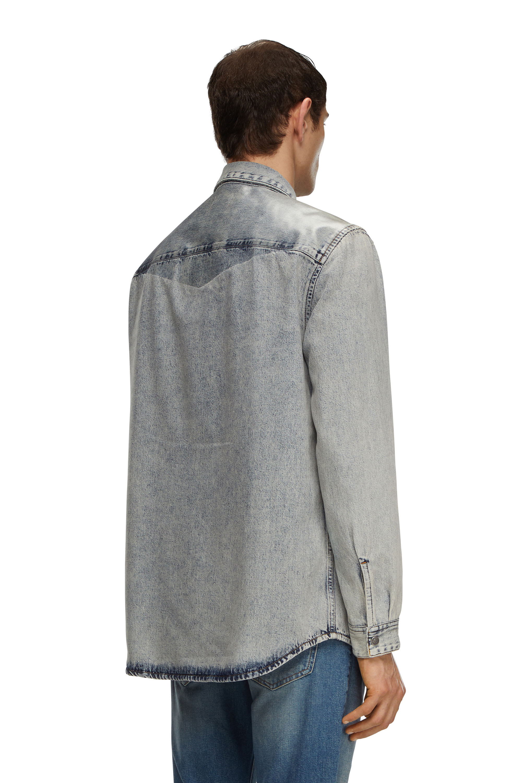 Diesel - D-SIMPLY-S2, Herren Shirt aus Stretch-Denim mit beschichteter Passe in Mittelblau - 2