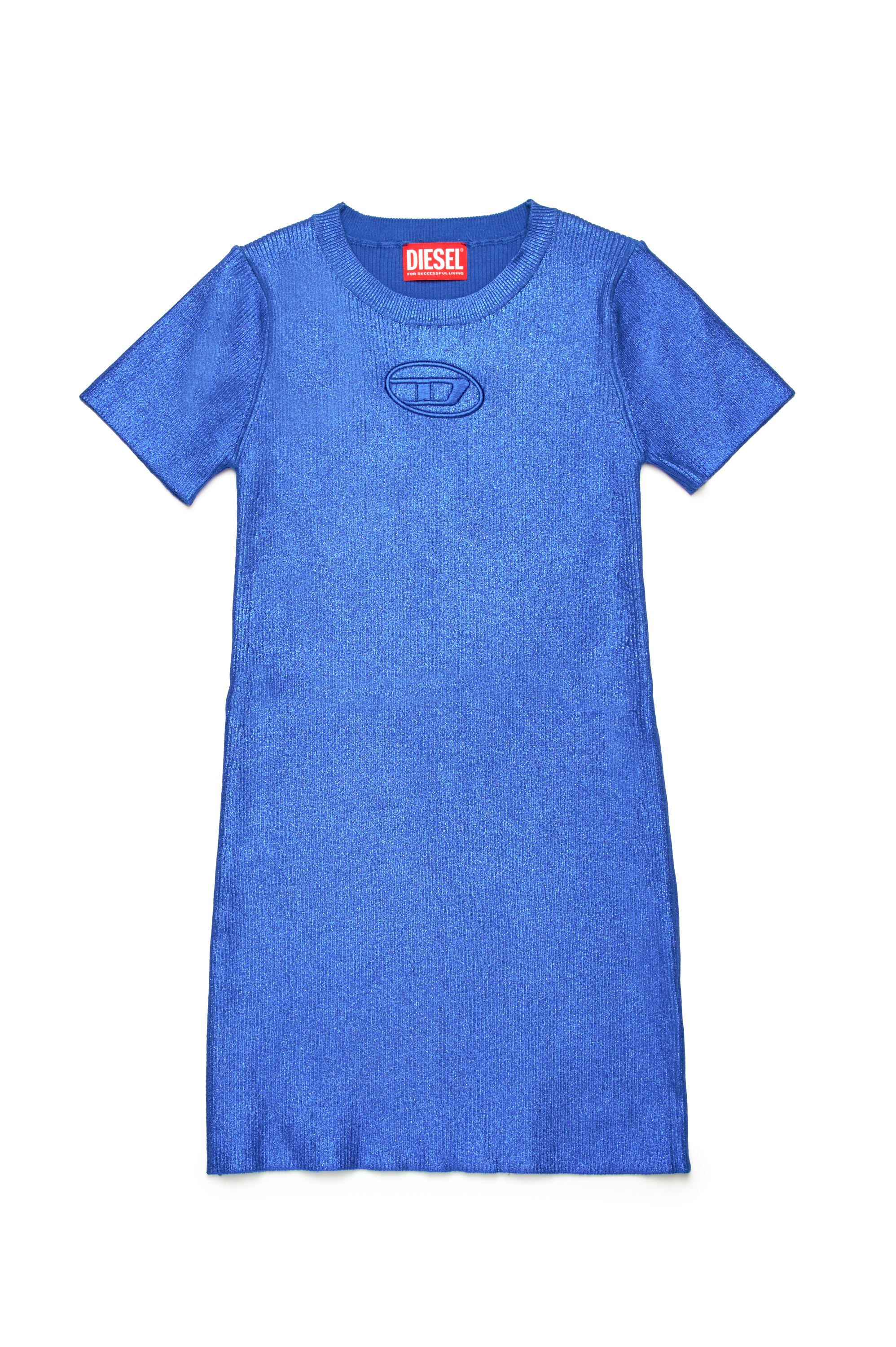 Diesel - DMONERVAX, Damen Kleid aus Metallic-Rippentrick in Blau - 1