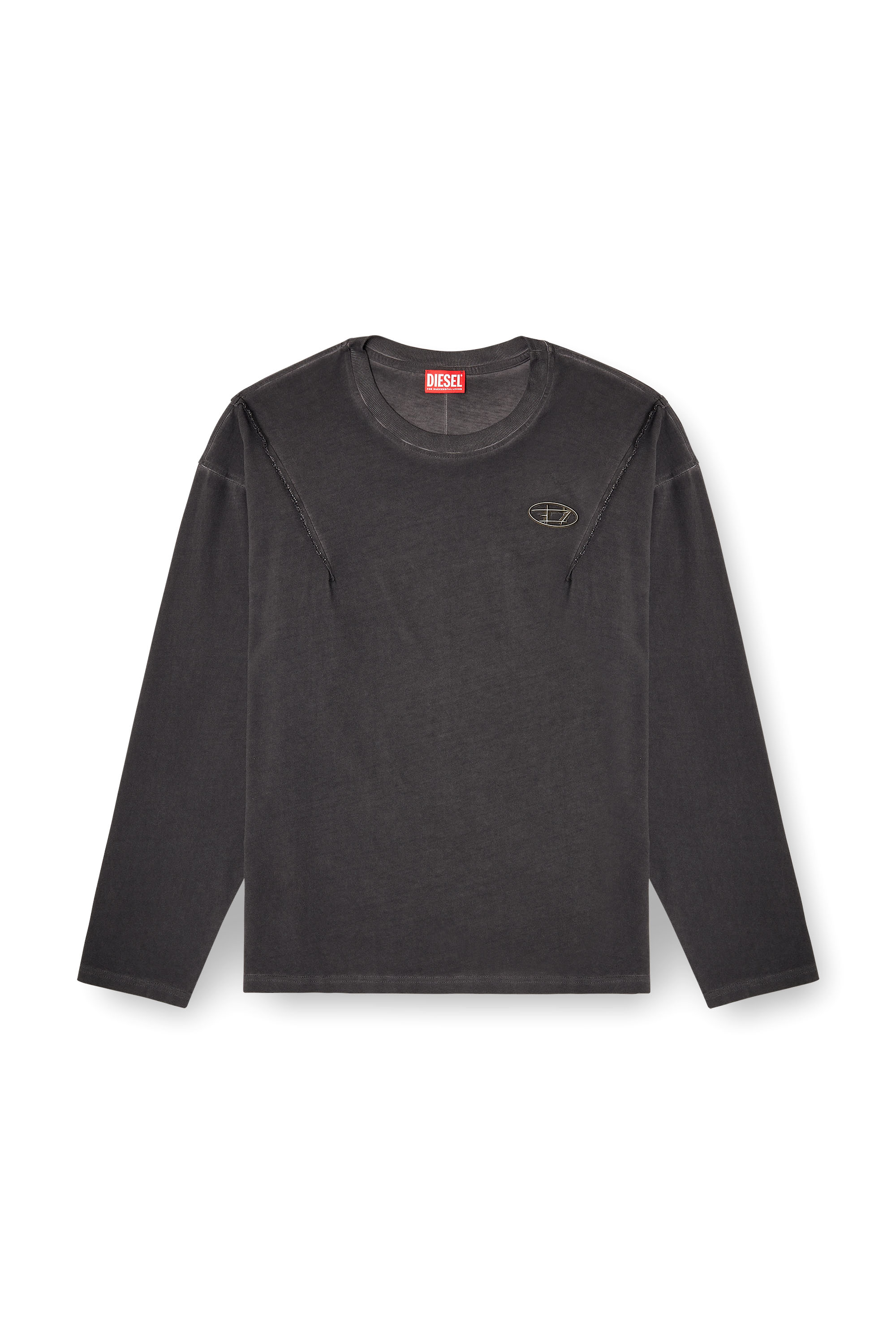 Diesel - T-THUG-T-SHIRT, Unisex Langärmliges T-Shirt mit Verwaschungseffekt in Dunkelgrau - 2