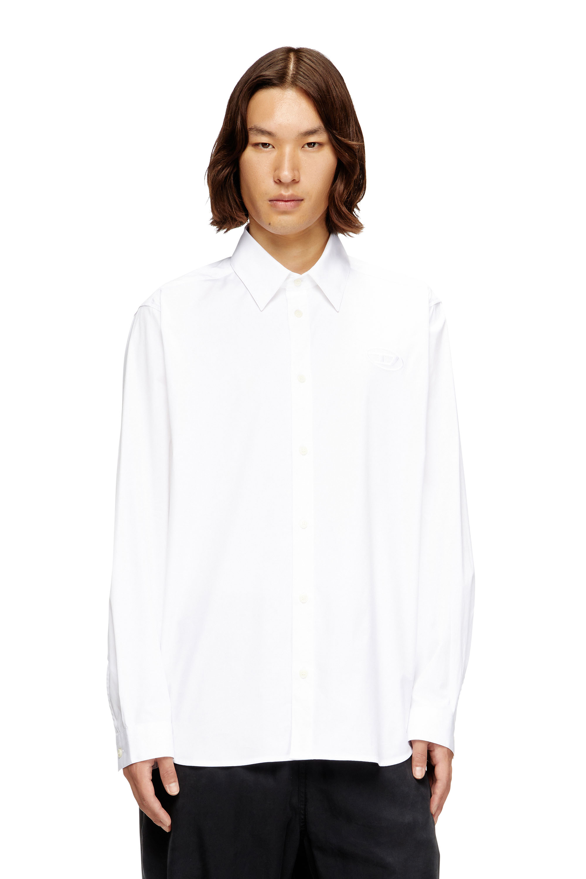 Diesel - S-SIMPLY-GSBH, Herren Stretch-Popeline-Hemd mit Stickerei in Weiß - 1