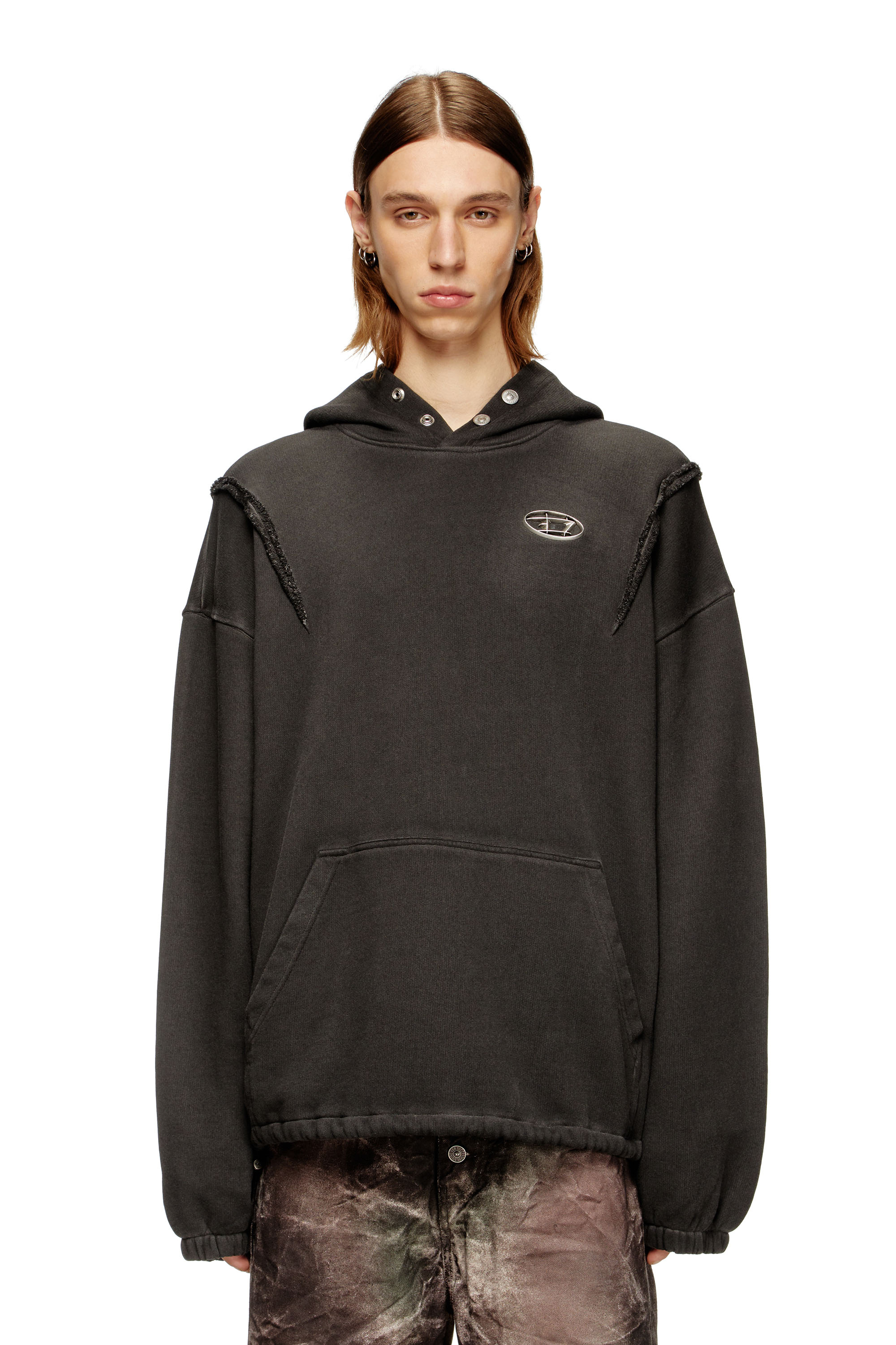Diesel - S-THUG-HOODIE, Unisex Kapuzenpullover mit verwaschenem Effekt in Schwarz - 1