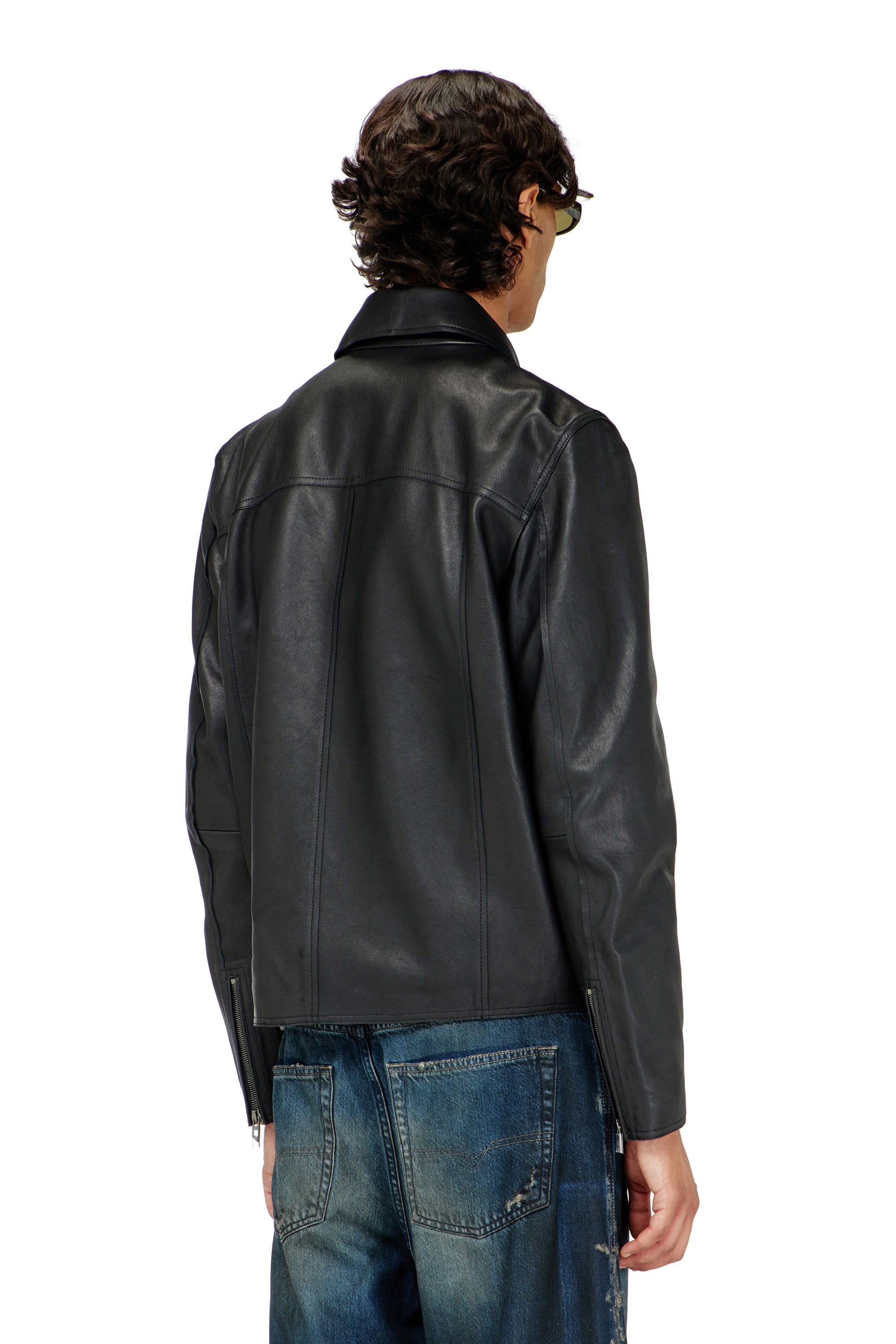 Diesel - L-KORN-A, Herren Jacke aus Leder mit Oval D-Pr&auml;gung in Schwarz - 4