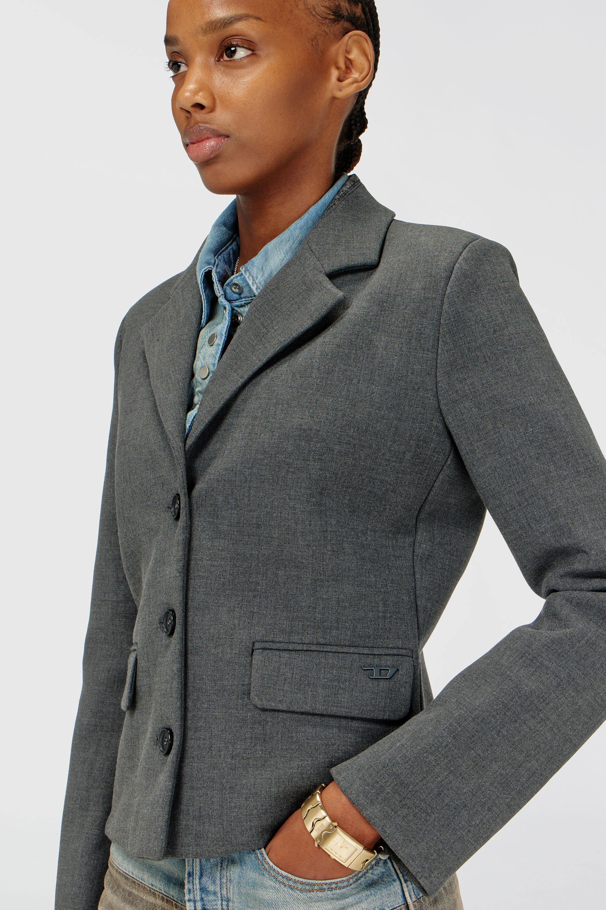 Diesel - G-LINTY, Damen Kurzblazer mit Kragen in Denim-Optik in Grau - 5