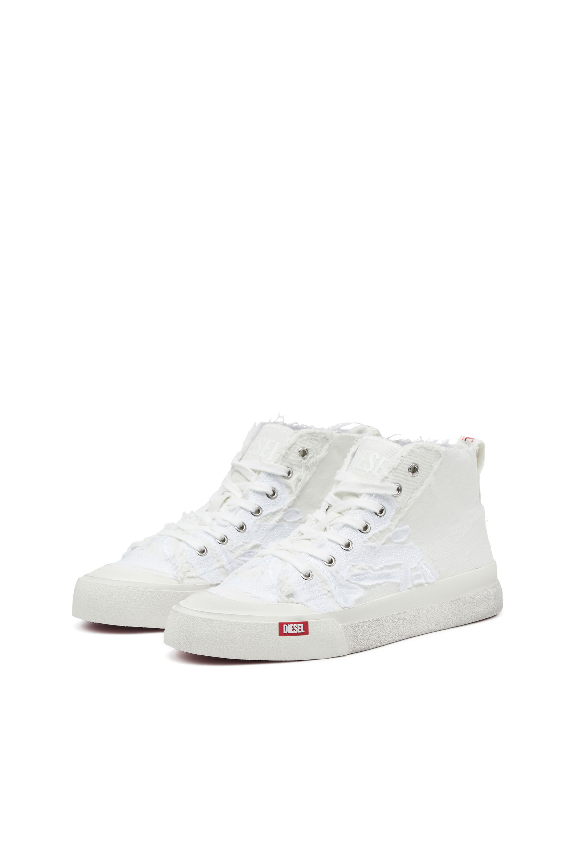 Diesel - S-ATHOS MID, Man S-Athos Mid-Destroyed gauze and denim high-top sneakers in White - Image 8