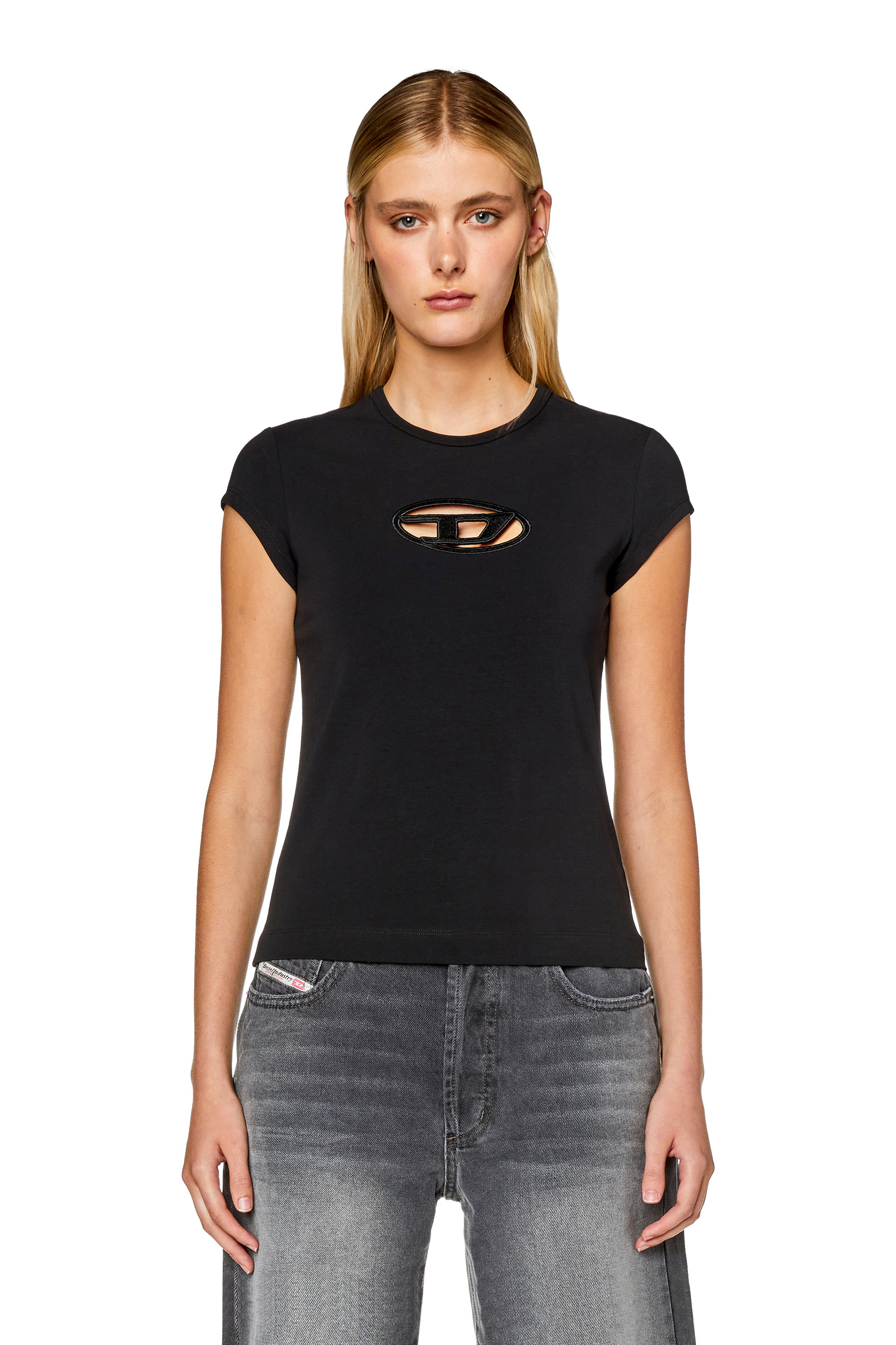 Diesel - T-ANGIE, Damen T-Shirt mit Cutout-Logo in Schwarz - 5