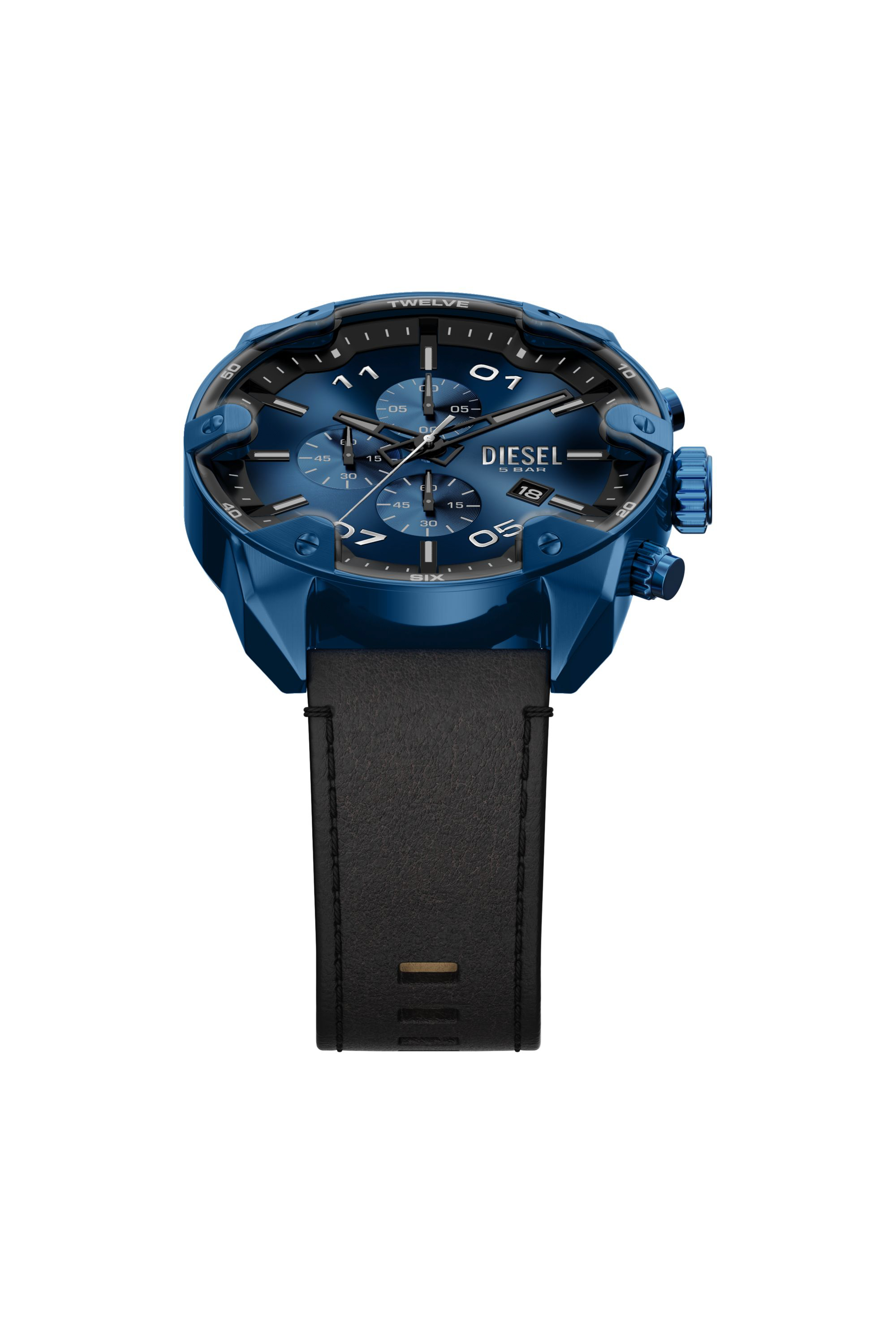 Diesel - DZ4703 WATCH, Herren Armbanduhr Spiked aus schwarzem Leder in Schwarz/Blau - 4
