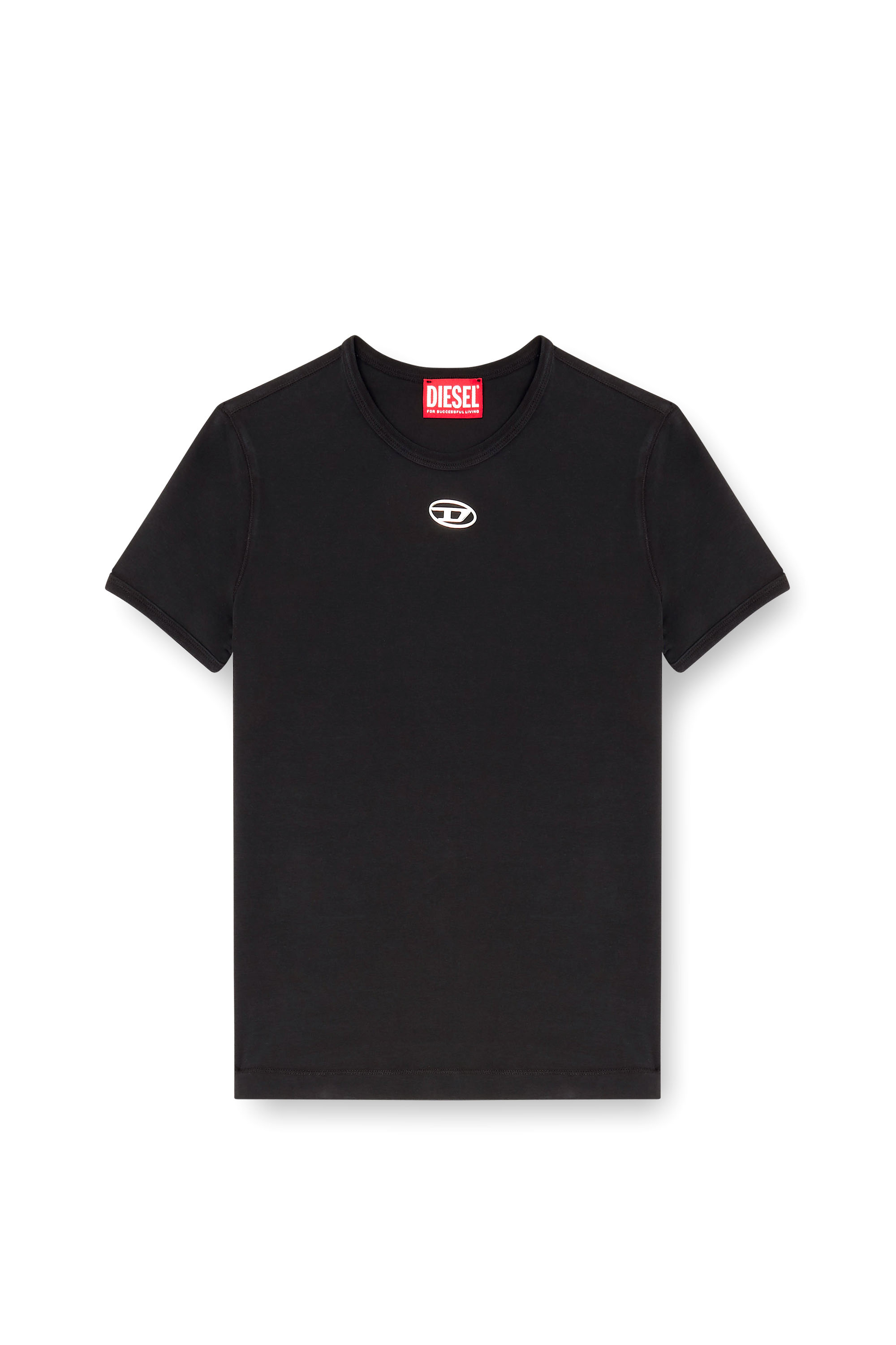 Diesel - T-UNCUTIESLONG-OD, Damen Slim-fit T-shirt with metallic Oval D in Schwarz - 3