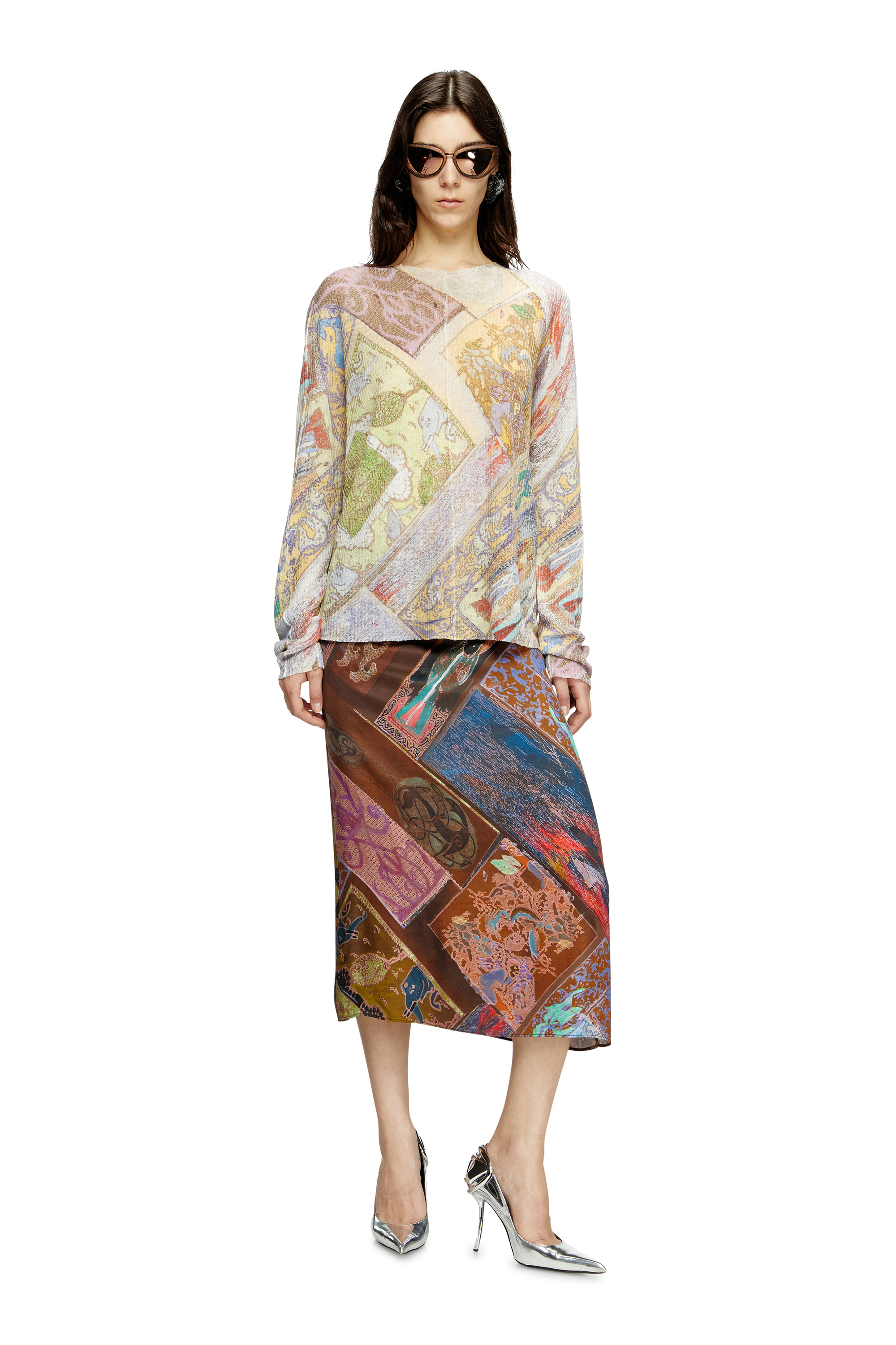 Diesel - K-RENTON, Unisex Pullover aus Leinen mit mittelalterlichem Print in Beige/Gelb - 7