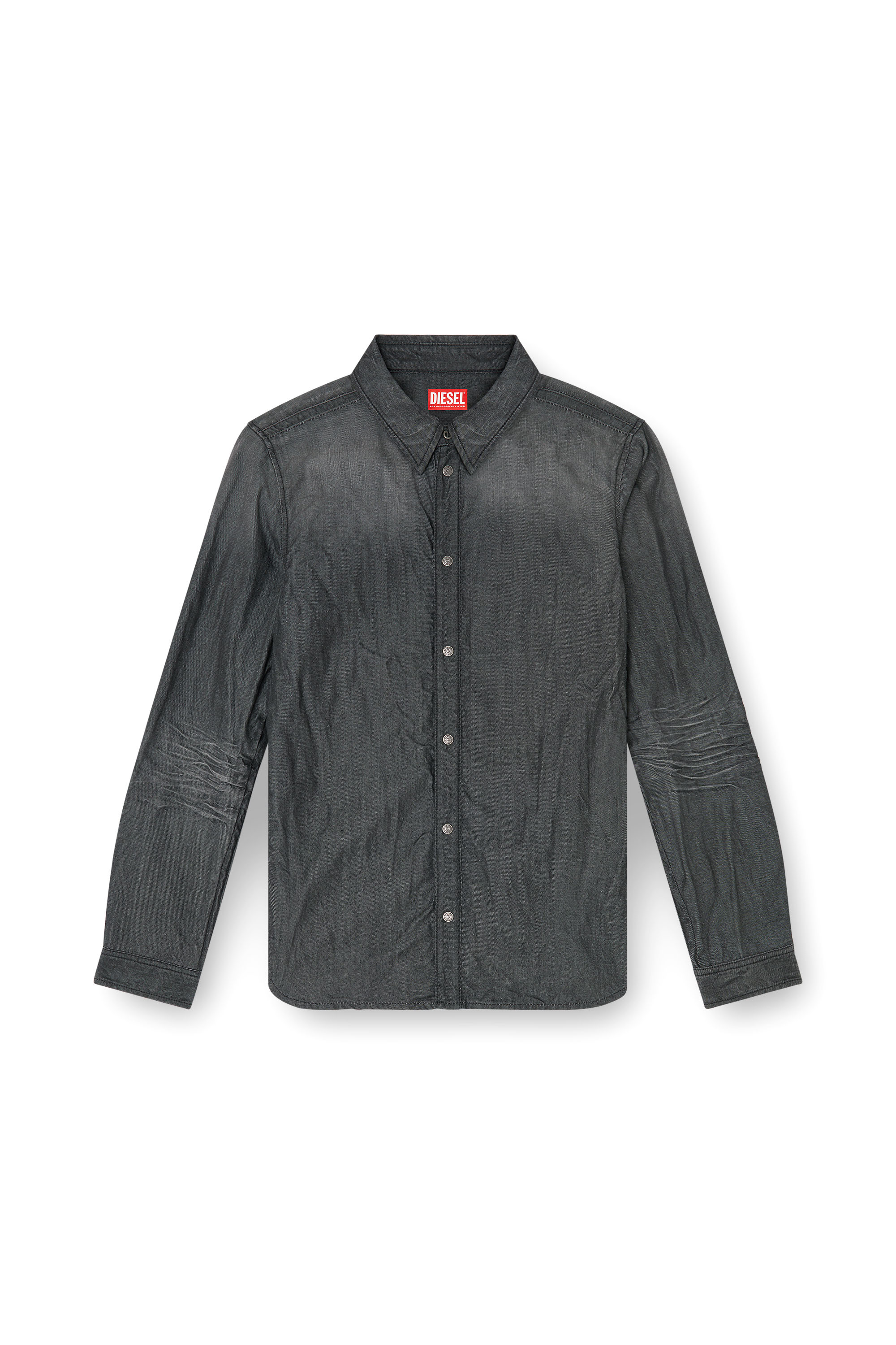 Diesel - D-SYNAR-FSJ2, Herren Hemd aus geknittertem Denim in Schwarz/Dunkelgrau - 2