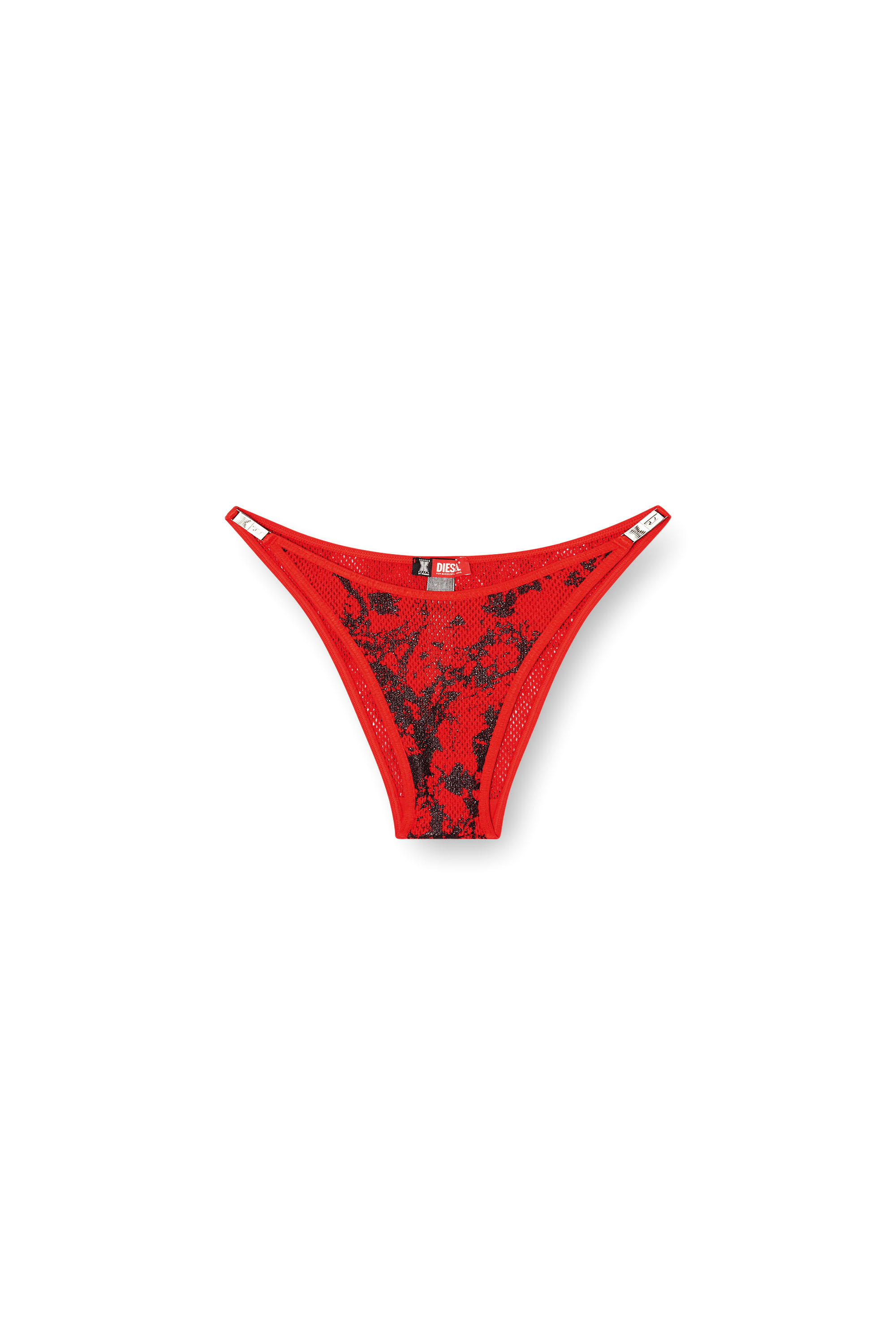 Diesel - FISHNET-STRING, Damen String aus folienbeschichtetem Netzstoff in Rot/Schwarz - 5