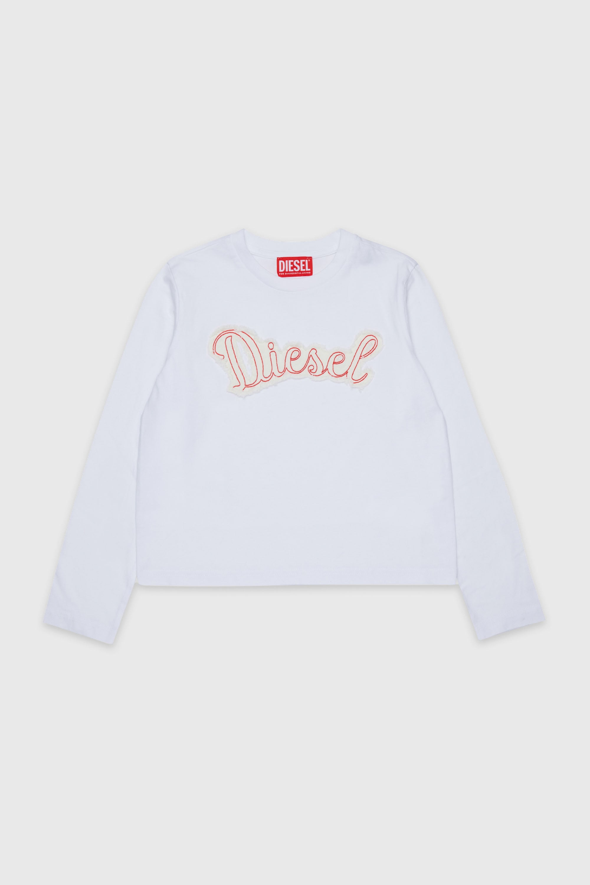 Diesel - TLIBBY, Woman's Long-sleeve T-shirt with frayed logo patch in White - 1