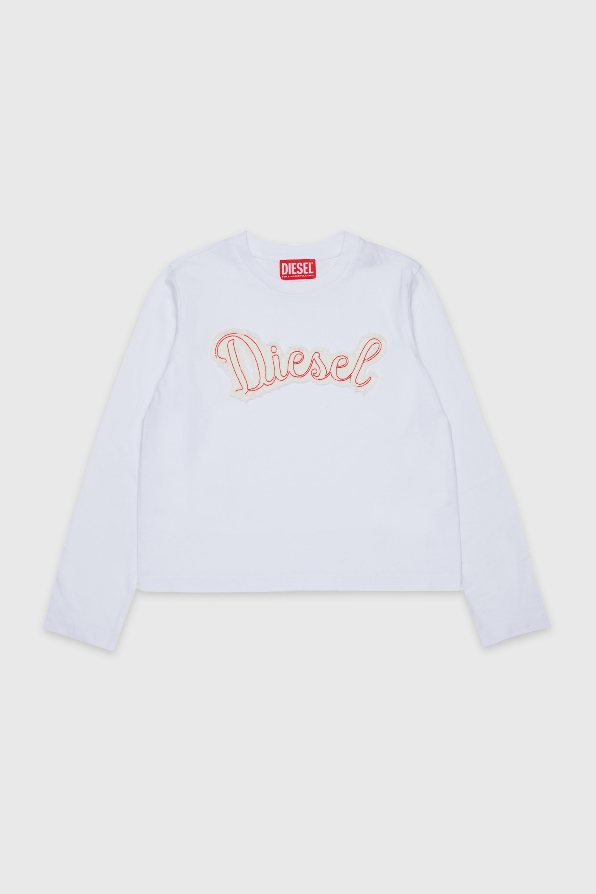 Diesel - TLIBBY, Damen Langarm-T-Shirt mit ausgefranstem Logo-Patch in Wei&szlig; - 1