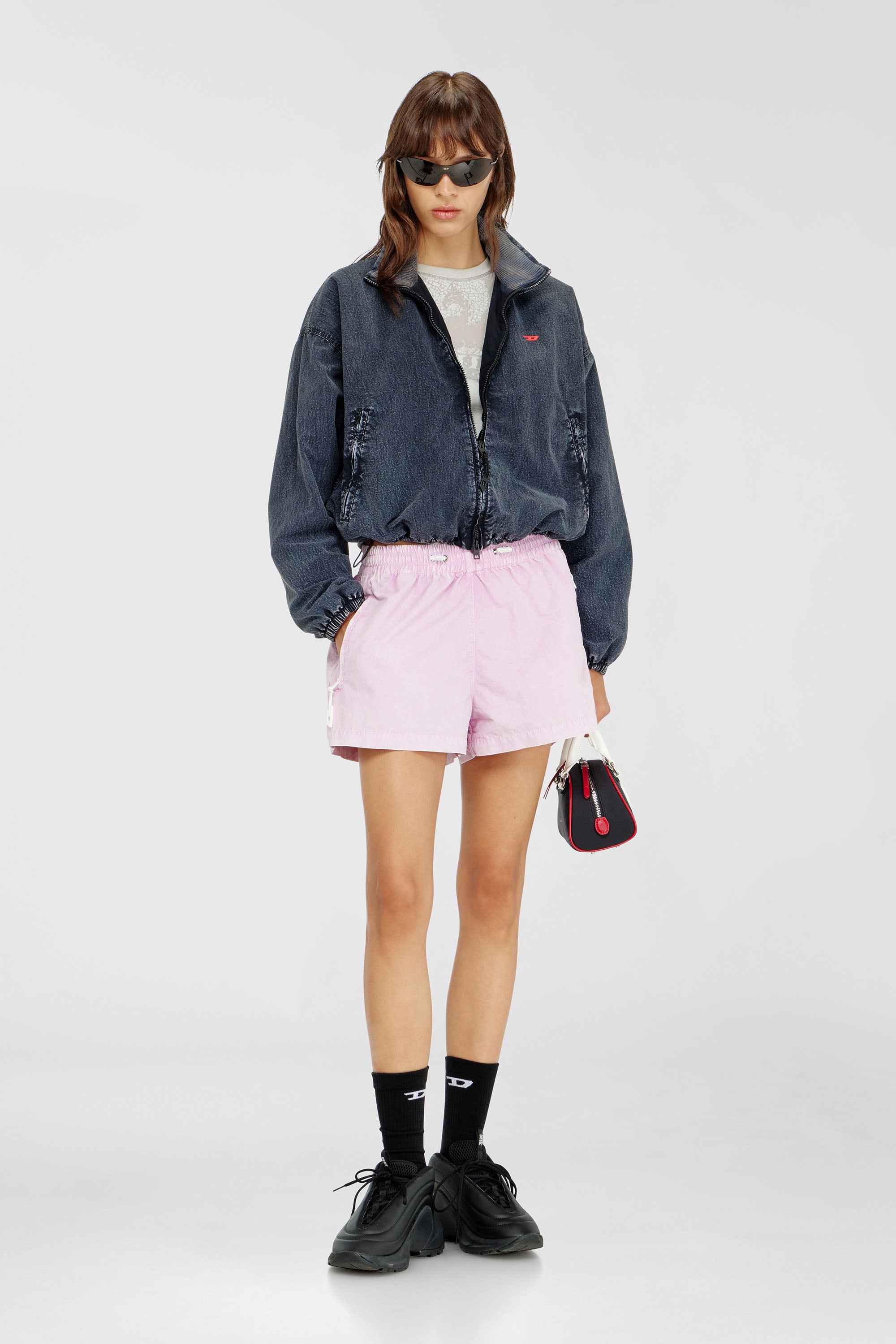 Diesel - G-LEAMER, Woman's Windbreaker jacket in acid-wash Taslan in Dark Blue - 1