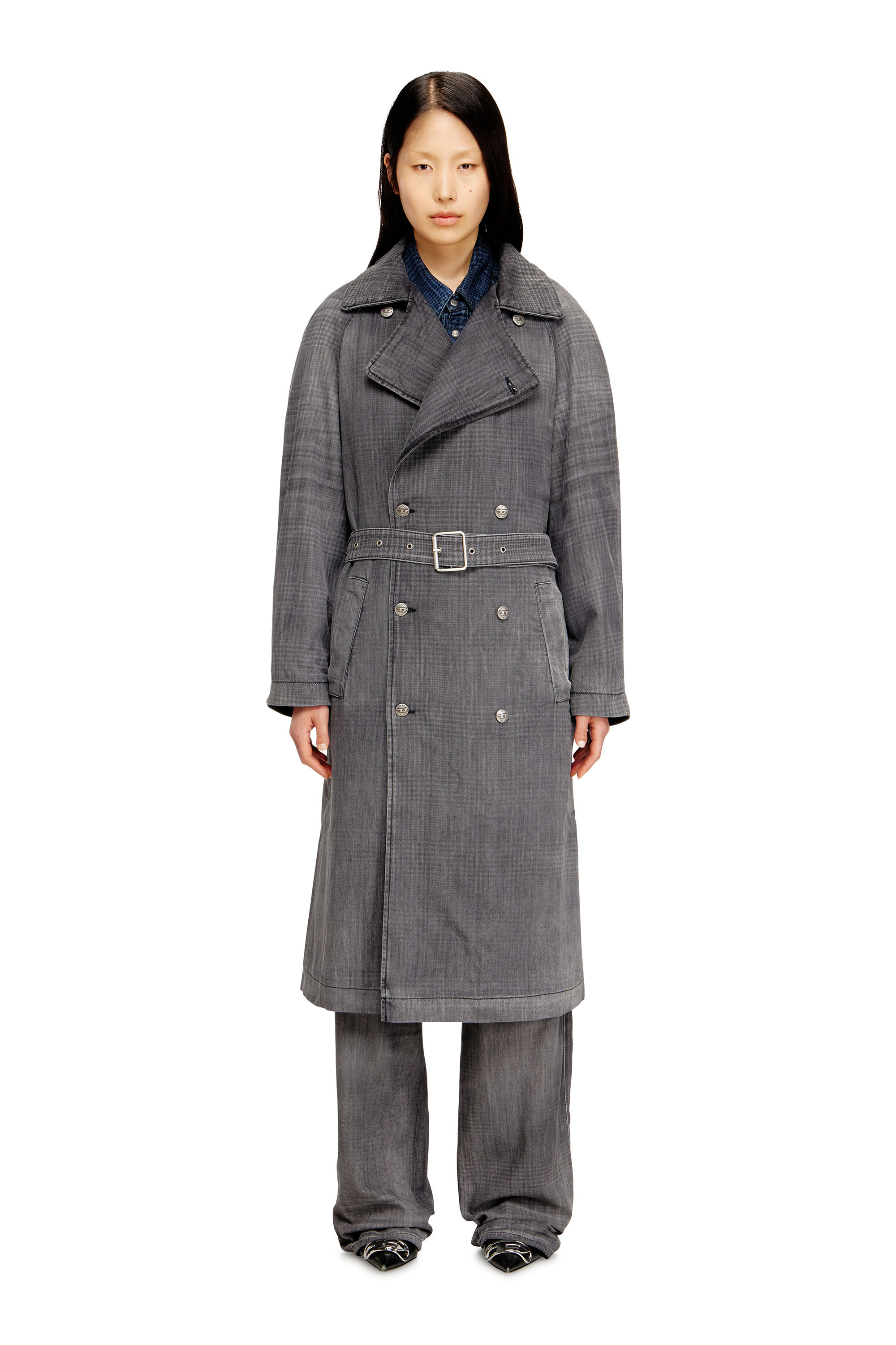 Diesel - D-MATTHEW-S, Unisex Trenchcoat aus gemustertem Denim in Grau - 4