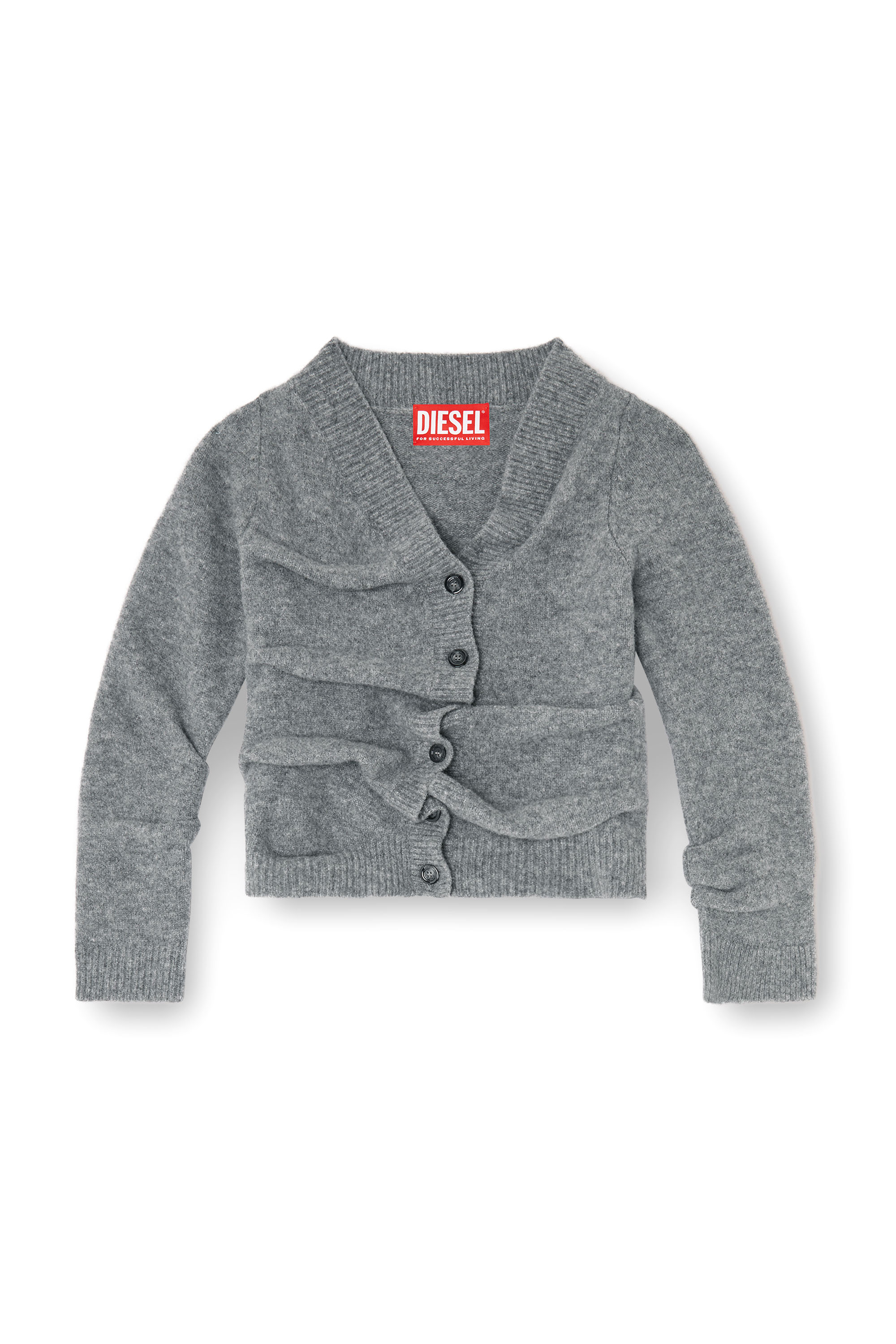 Diesel - M-AVA, Damen Kurz geschnittener Cardigan aus gekochtem, geknittertem Strick in Grau - 4