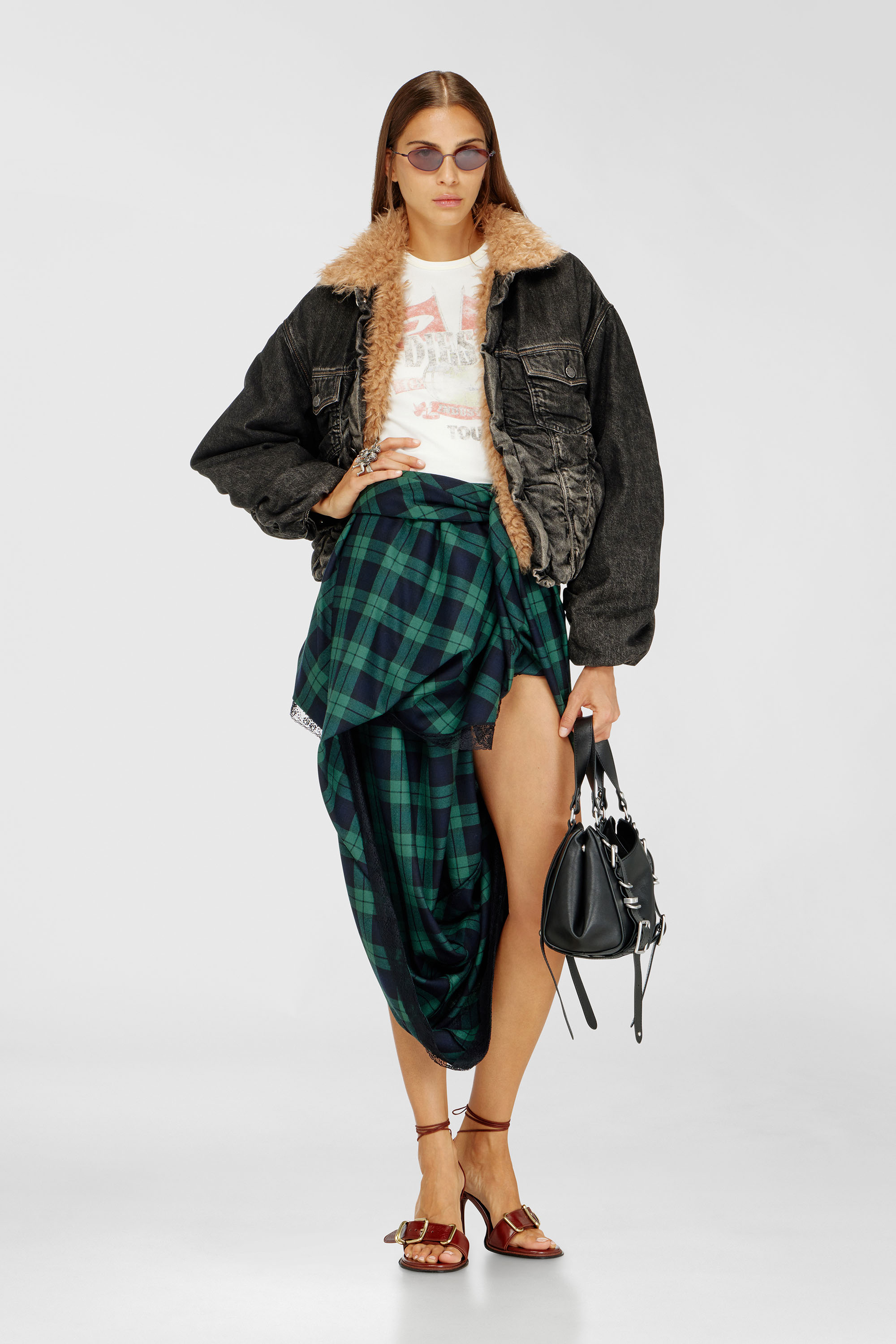 Diesel - D-CURLY-FSJ, Unisex's Teddy-lined trucker jacket in dirty-effect denim in Black/Dark grey - 7