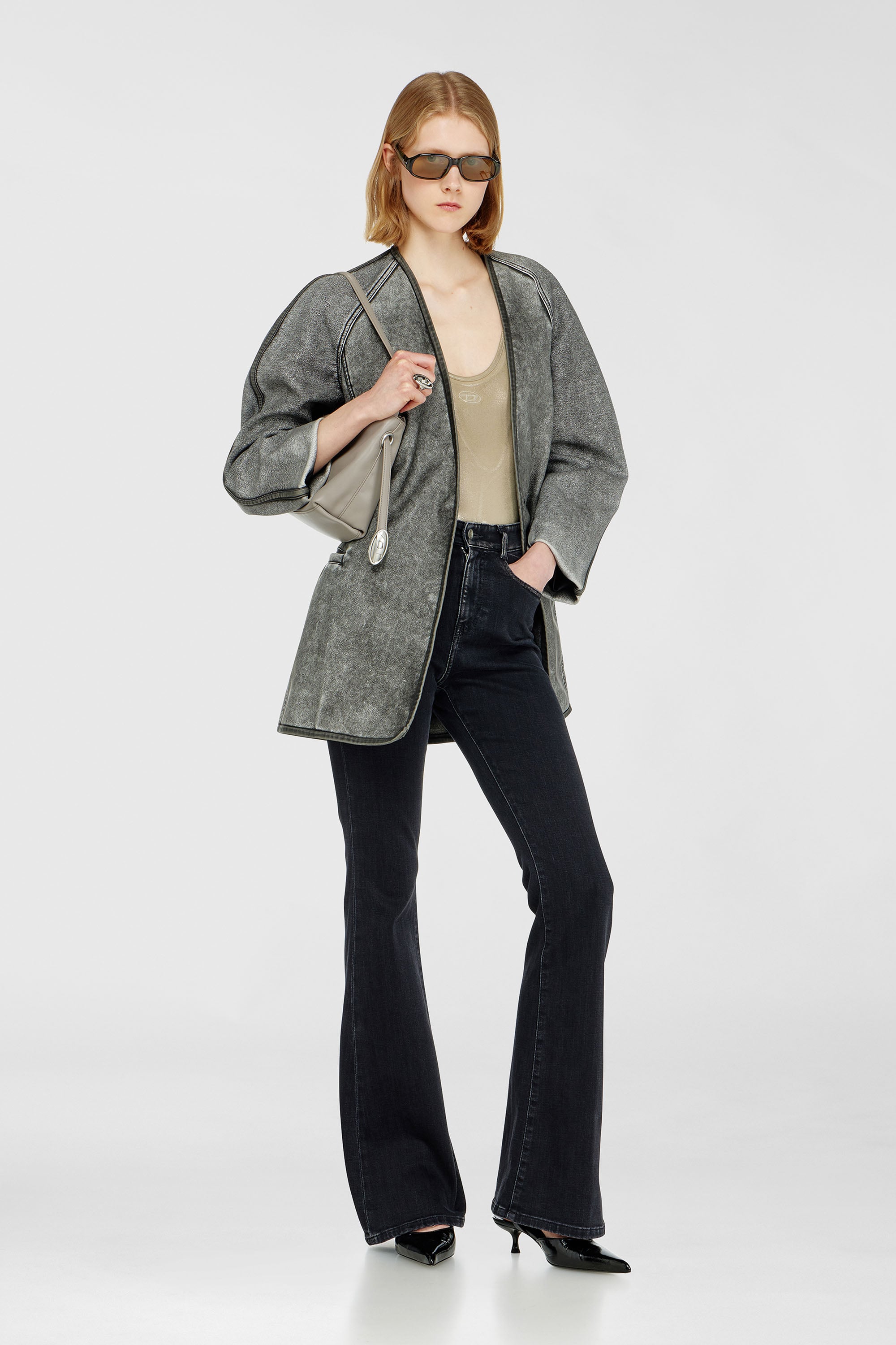 Diesel - G-ALAX, Damen Cardigan-Jacke mit Kokon&auml;rmeln in Grau - 2