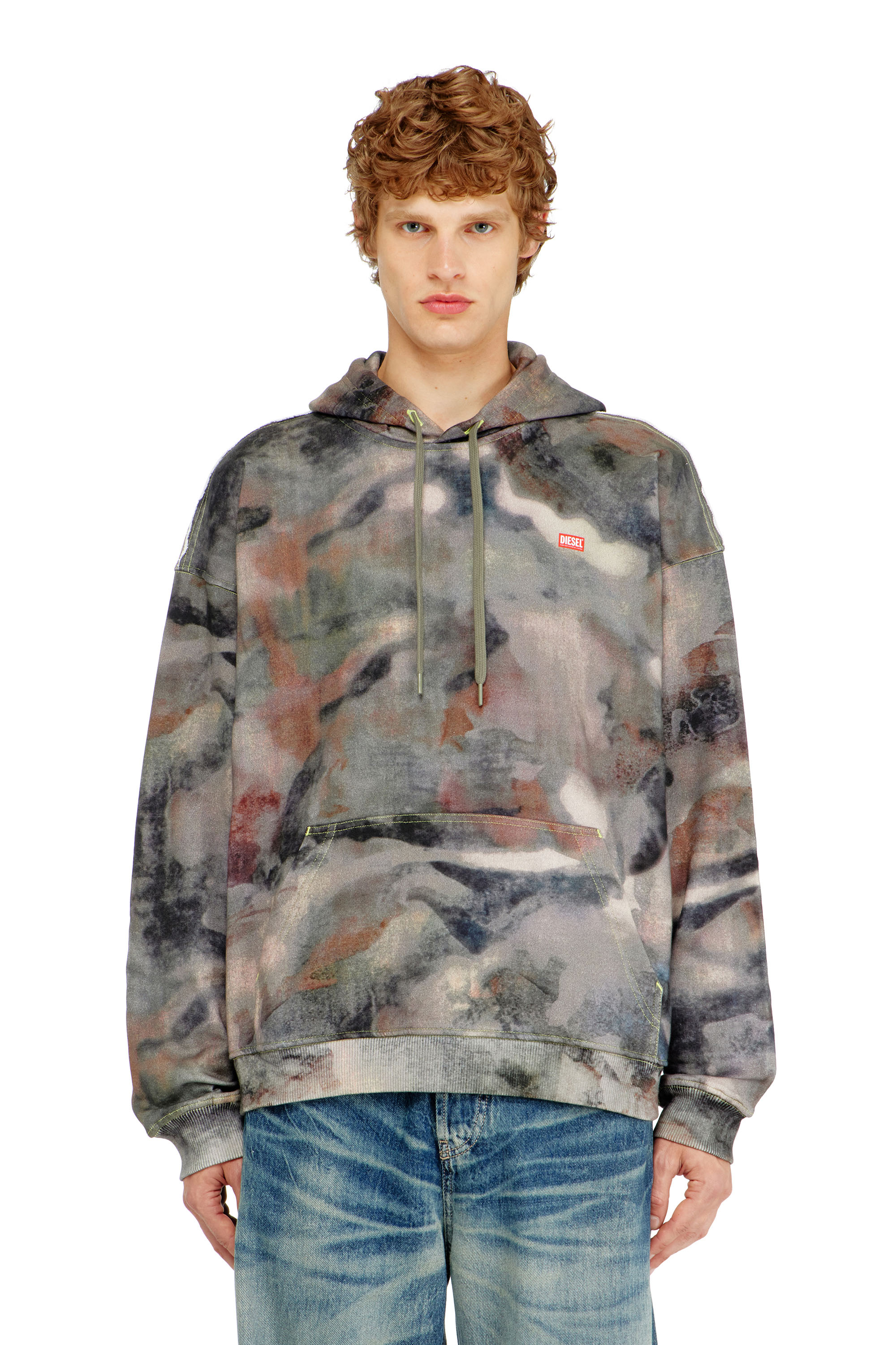 Diesel - S-BOXT-HOOD-V1, Herren Kapuzenpullover aus Bio-Baumwolle mit Camouflagemuster in Braun/Gr&uuml;n - 1