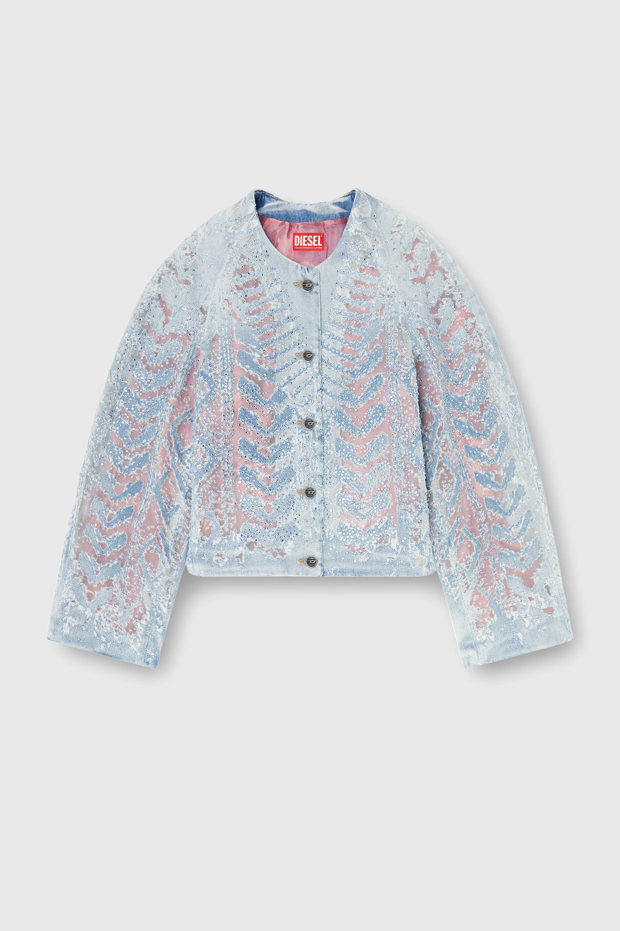 Diesel - DE-SOLIXIA-S, Woman's Jacket in microstone devor&eacute; denim in Light Blue - 2