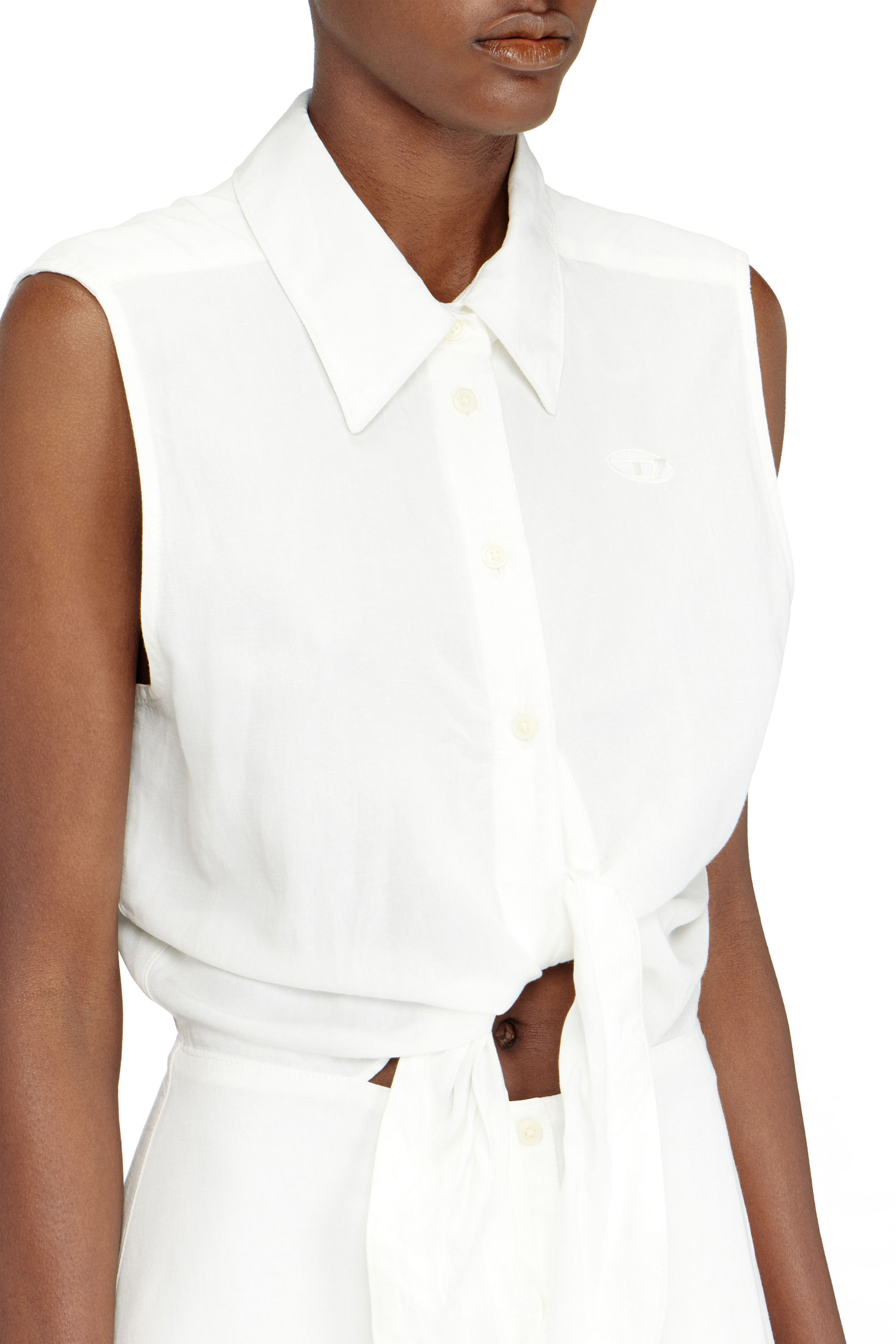 Diesel - D-ELTA-SL, Damen Midikleid aus Leinenmischung mit Knotendetail in Wei&szlig; - 5