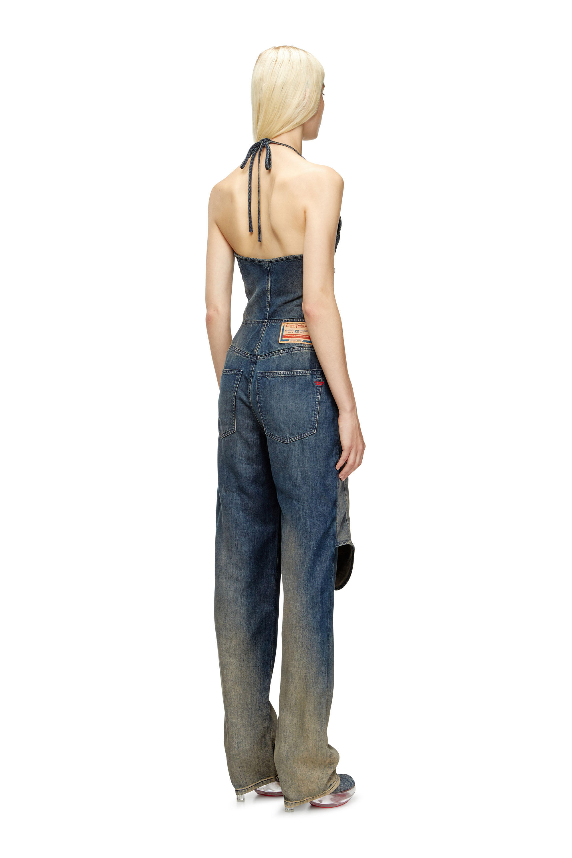 DE-CYNTHIA-S, Dunkelblau Diesel - DE-CYNTHIA-S, Damen Neckholder-Jumpsuit aus fließendem Farbverlauf-Denim in Dunkelblau - 4