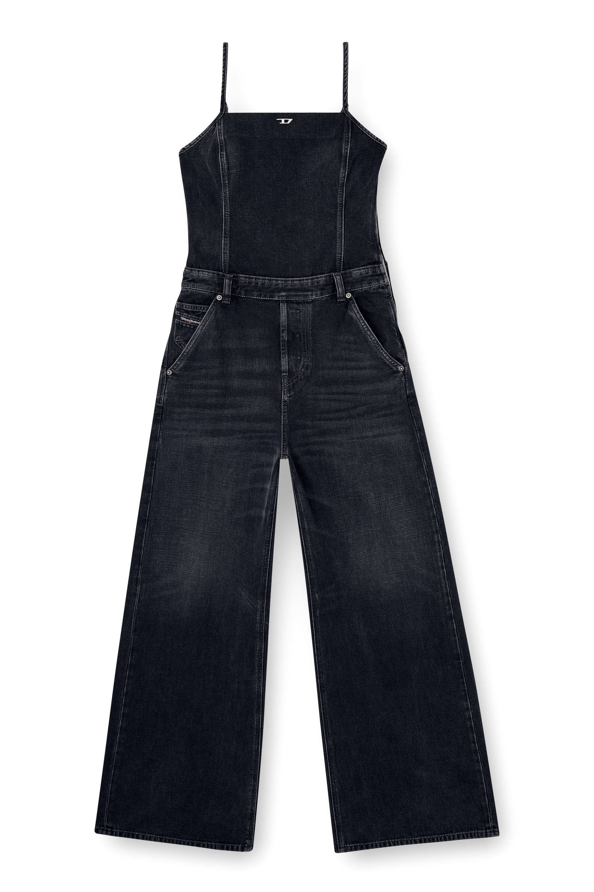 Diesel - DE-VORS, Damen Träger-Jumpsuit aus Denim in Köperbindung in Schwarz/Dunkelgrau - 2