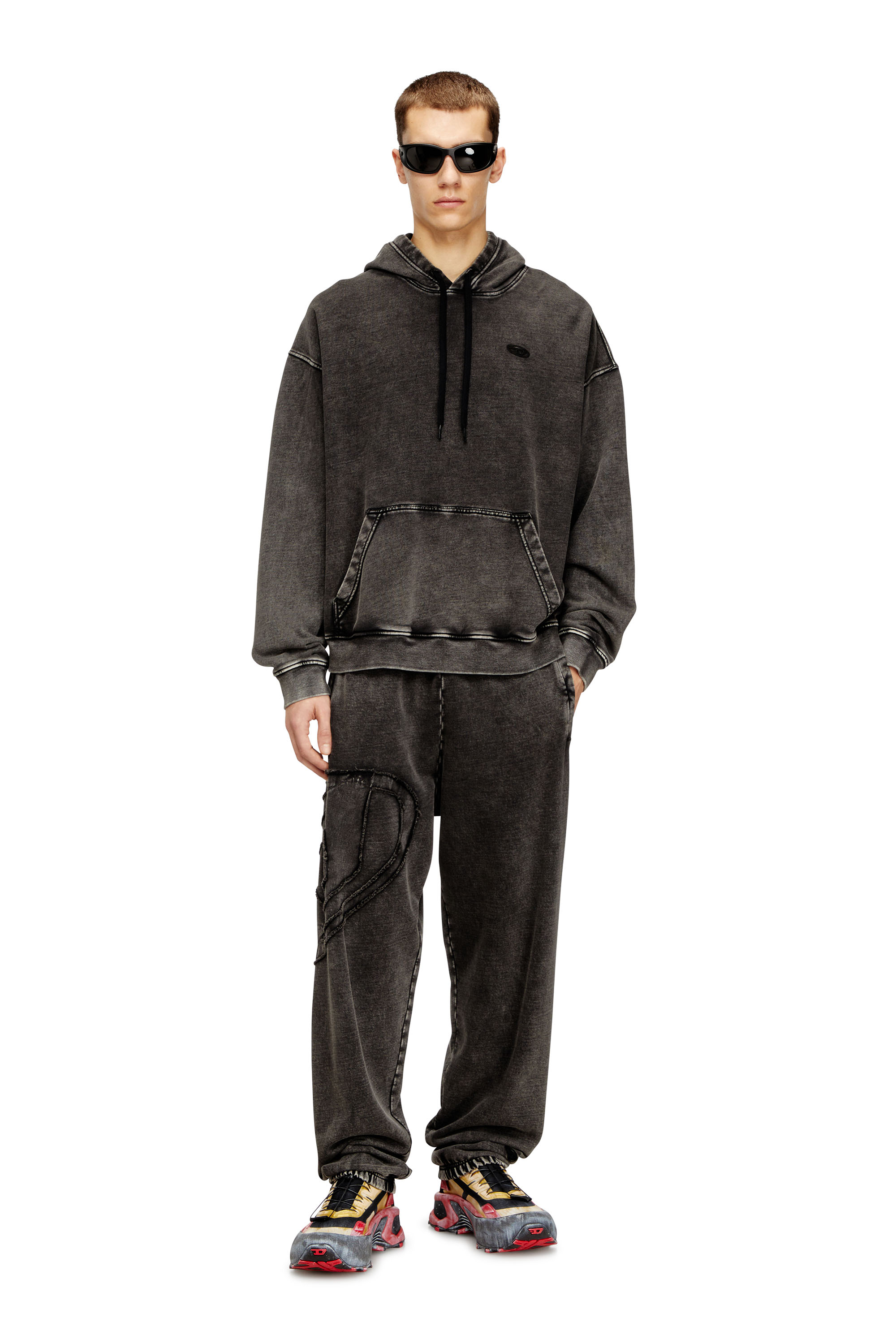 Diesel - S-BOXT-HOOD-DEN, Herren Hoodie mit roh geschnittener Rückenapplikation in Dunkelgrau - 2