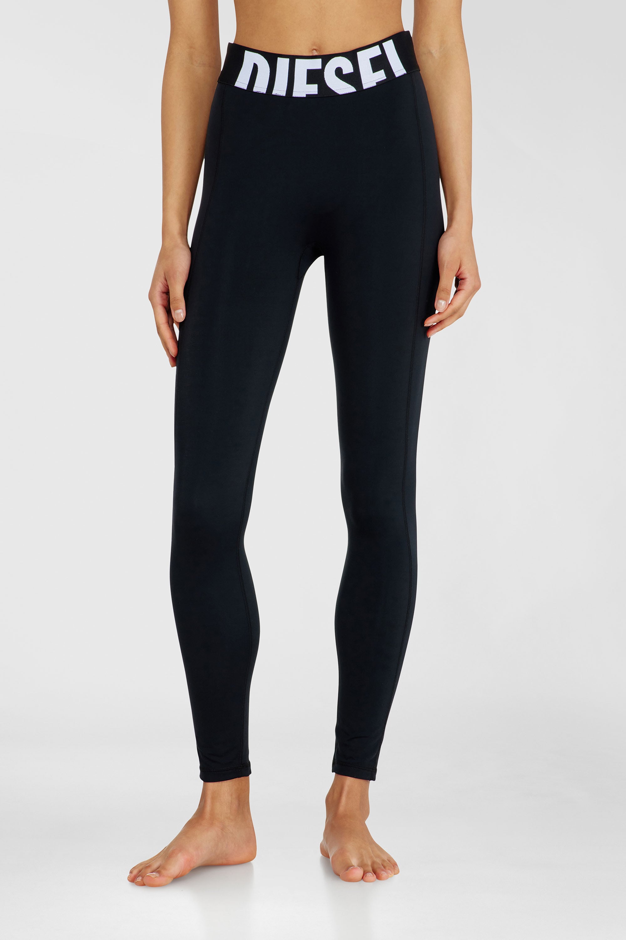 Diesel - ADELINE-D-POP, Damen Leggings aus Mikrofaser mit Cut-off-Logo in Schwarz - 1