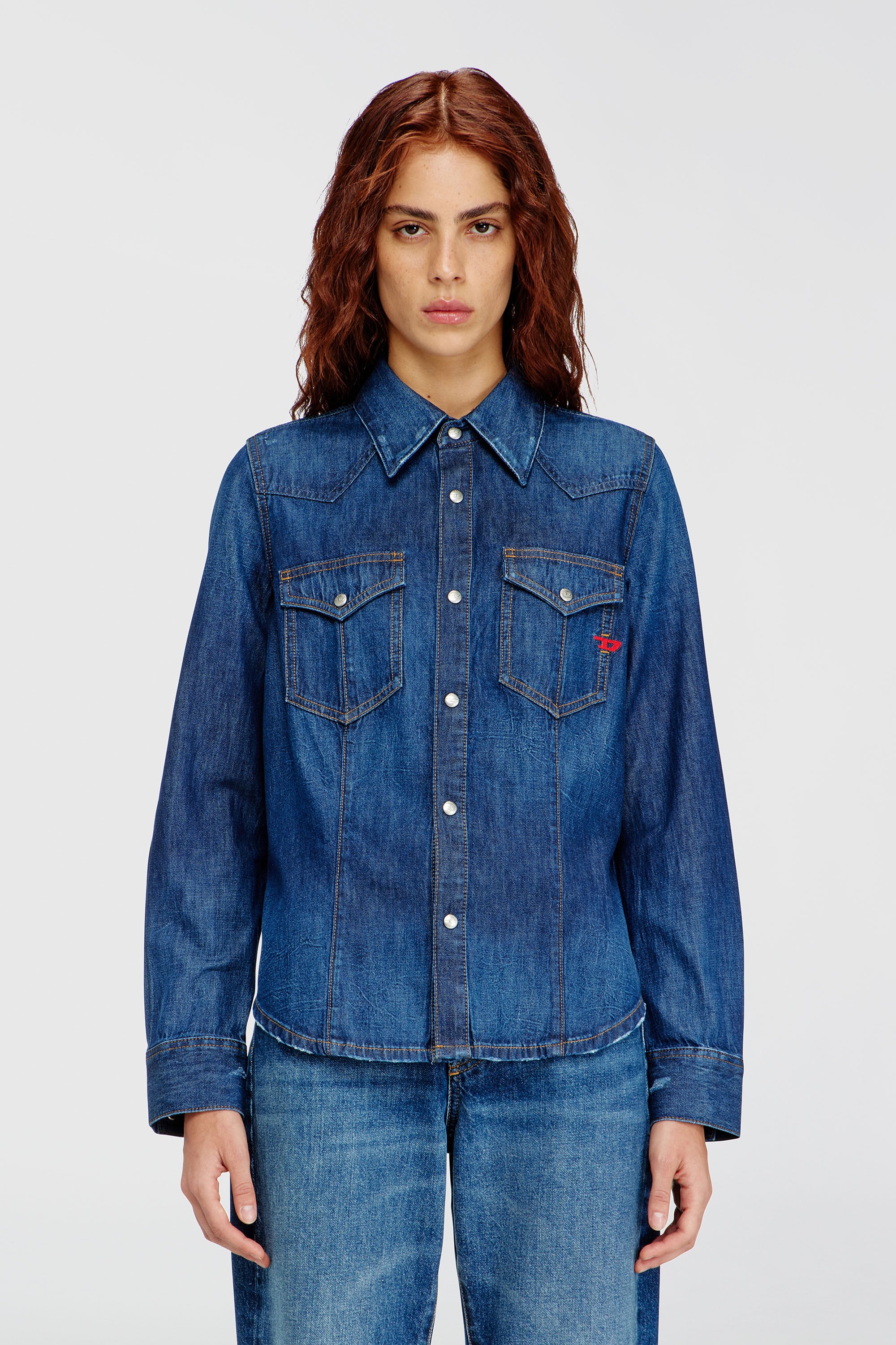 Diesel - DE-WAVES, Damen Westernhemd aus Clean-Wash-Denim in Blau - 1