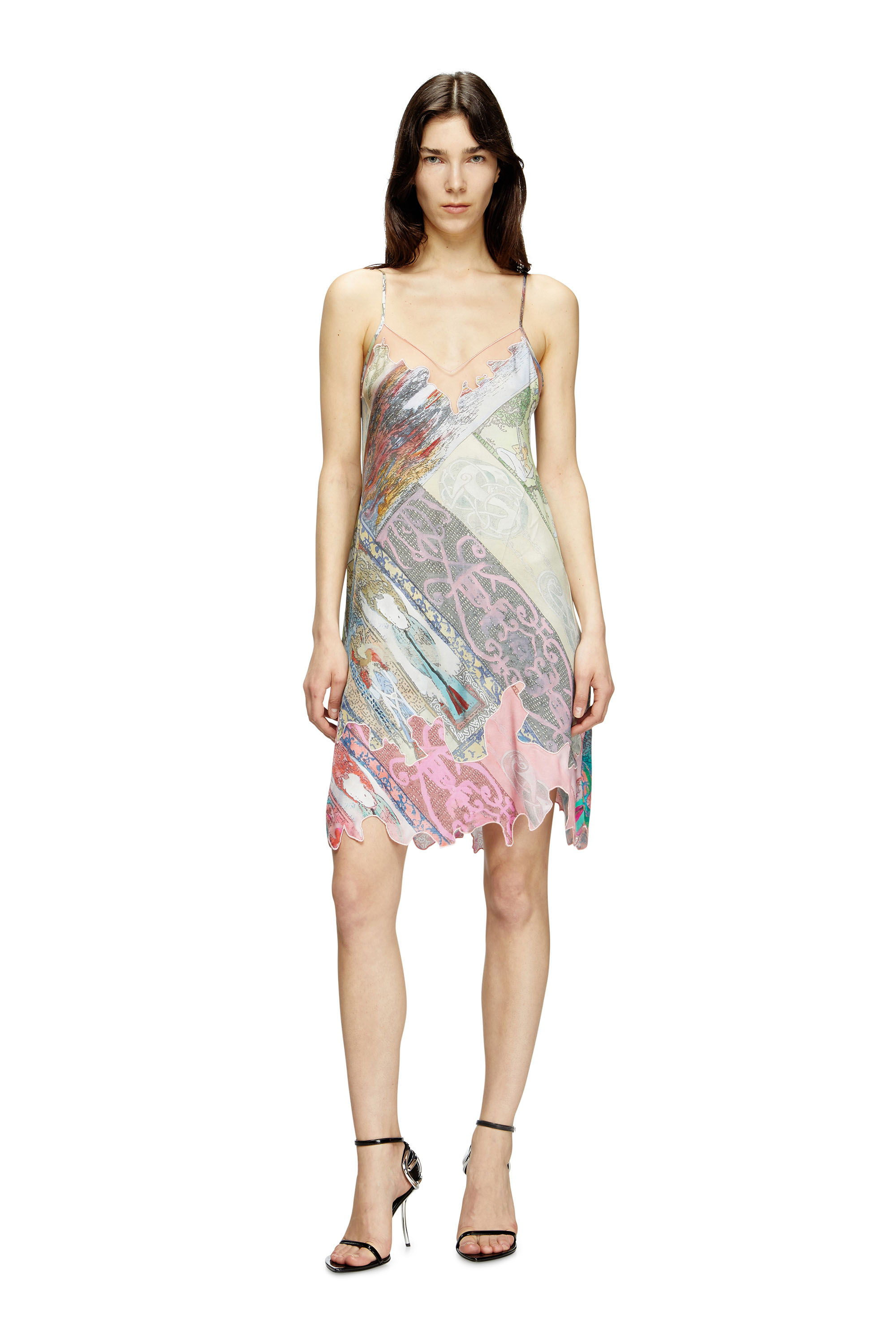 Diesel - D-ARIA, Damen Slipdress aus Viskose mit Wappen-Print in Grün/Rosa - 3