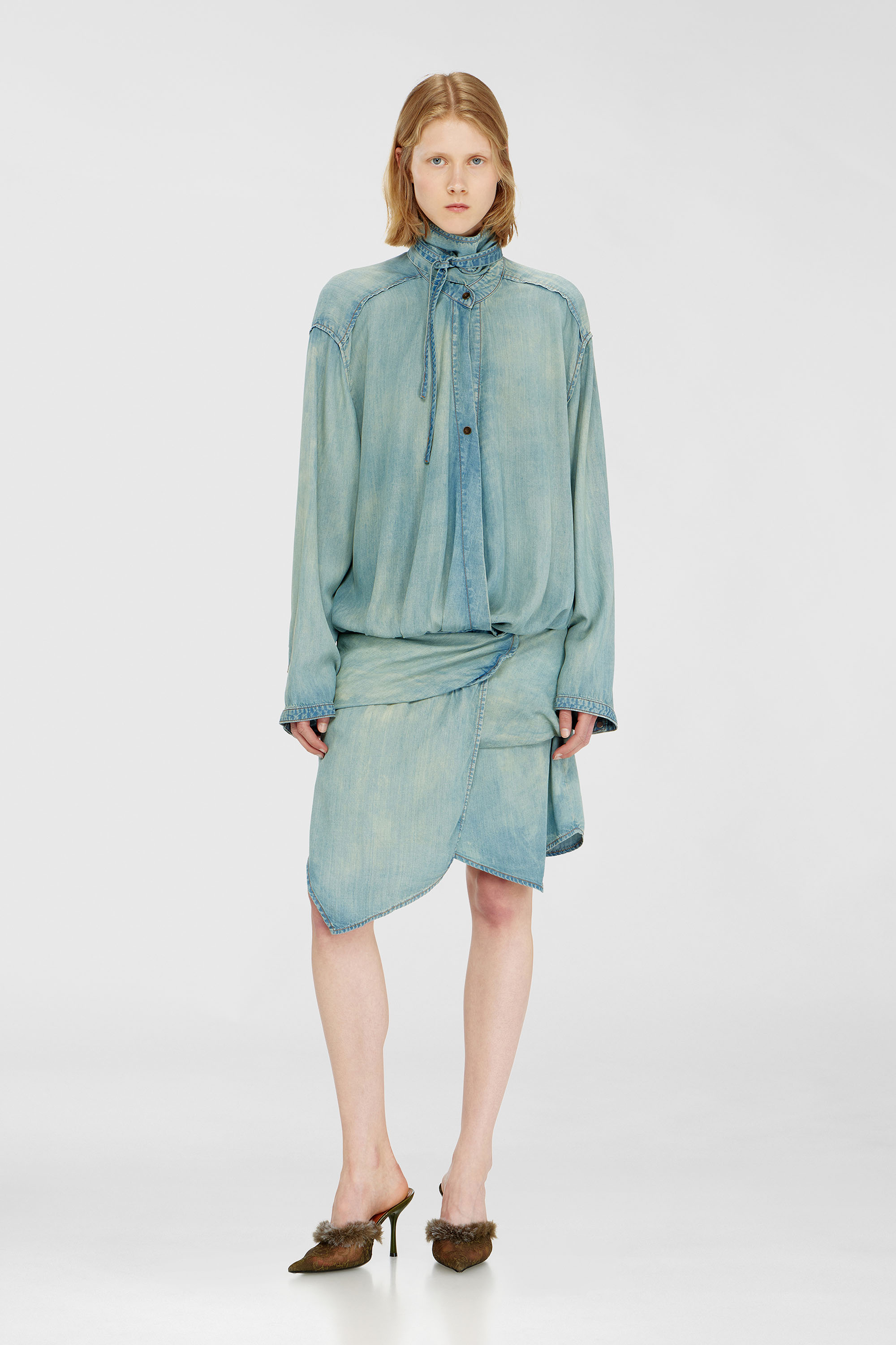 Diesel - DE-TILORA-S, Damen Oversized draped denim Hemdkleid in Hellblau - 1