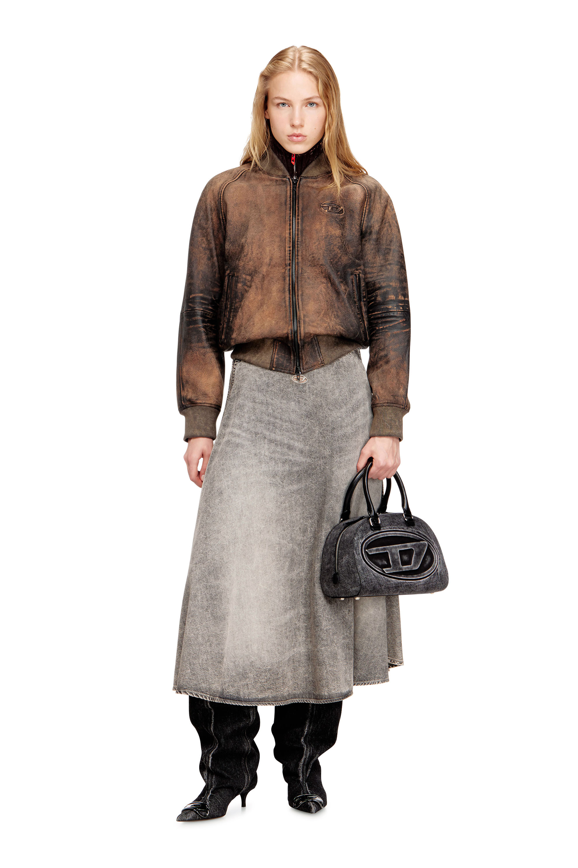 Diesel - L-COBB-FEM, Damen Bomberjacke aus distressed Leder in null - 2