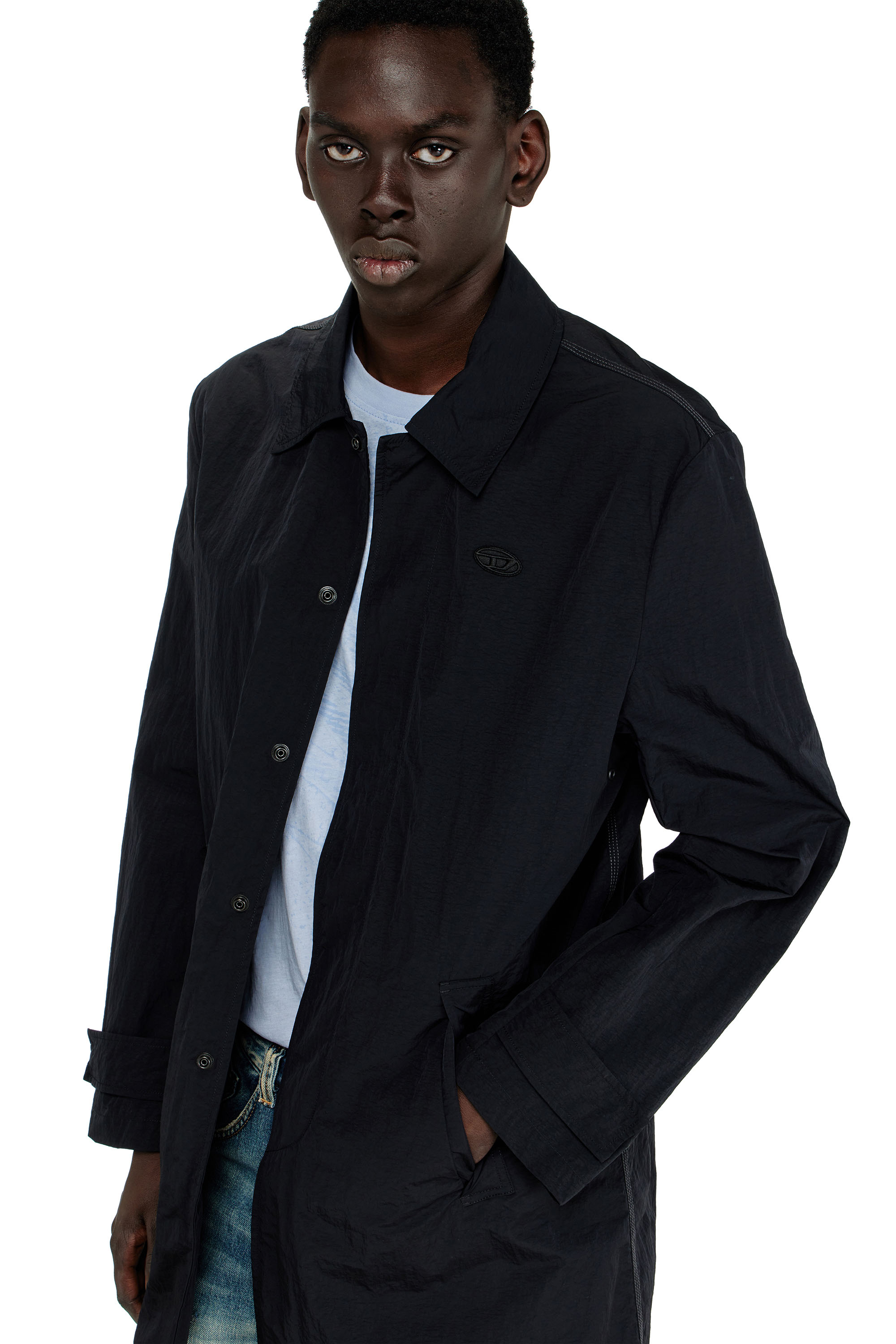 Diesel - J-BURHAT, Herren Nylonmantel mit gl&auml;nzendem Crinkle-Finish in Schwarz - 5
