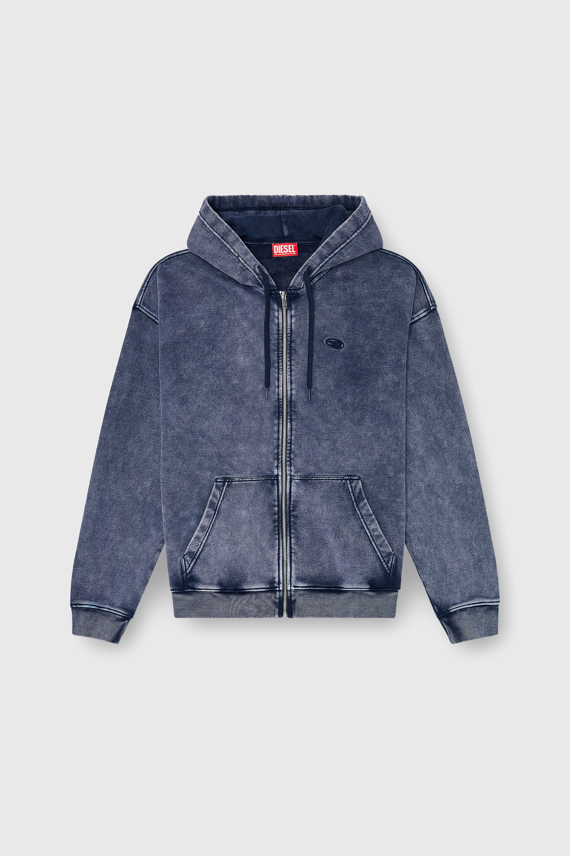 Diesel - S-BOXT-HOOD-ZIP-DEN, Herren Rei&szlig;verschluss-Hoodie aus behandeltem Baumwollfleece in Blau - 2