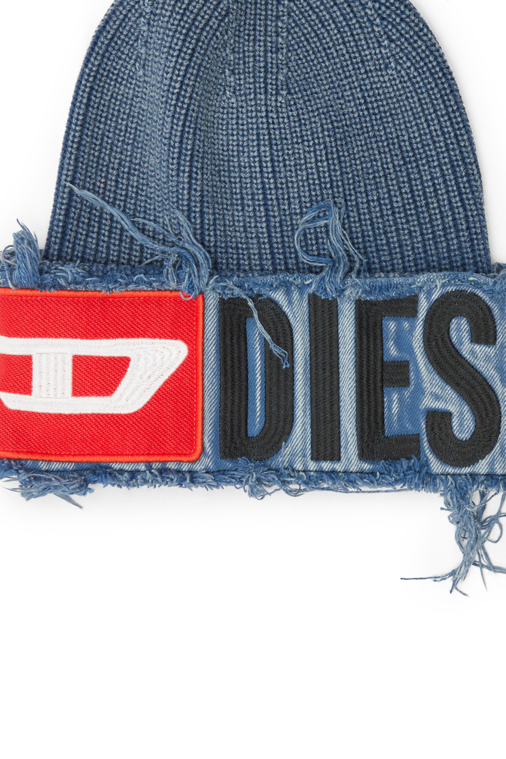 Diesel - K-FROK, Unisex M&uuml;tze in Denim-Optik mit auff&auml;lligem Patch-Detail in Blau - 3