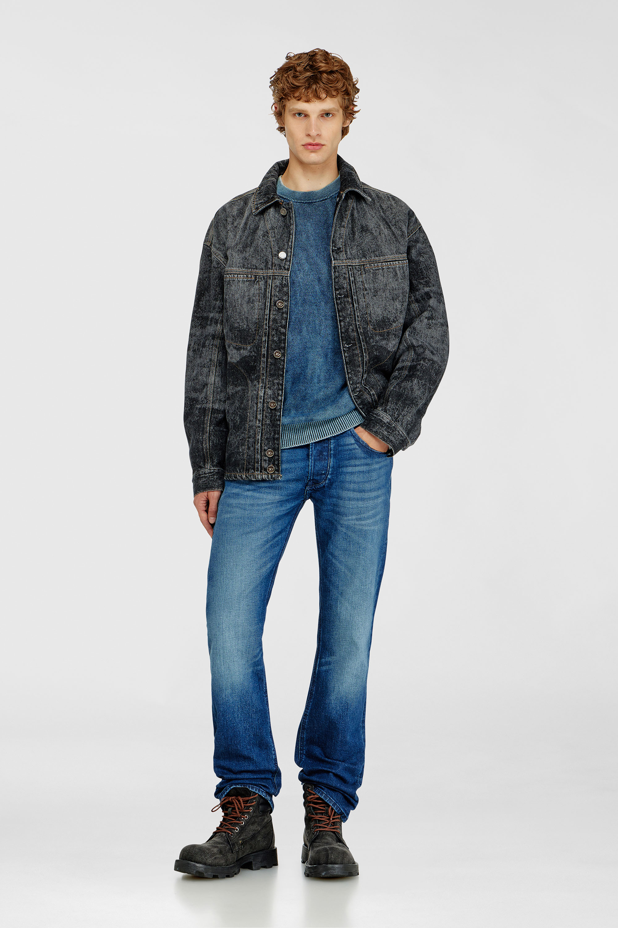 Diesel - K-PERNE, Herren Pullover in Denim-Optik mit Patch-Effekten in Mittelblau - 1