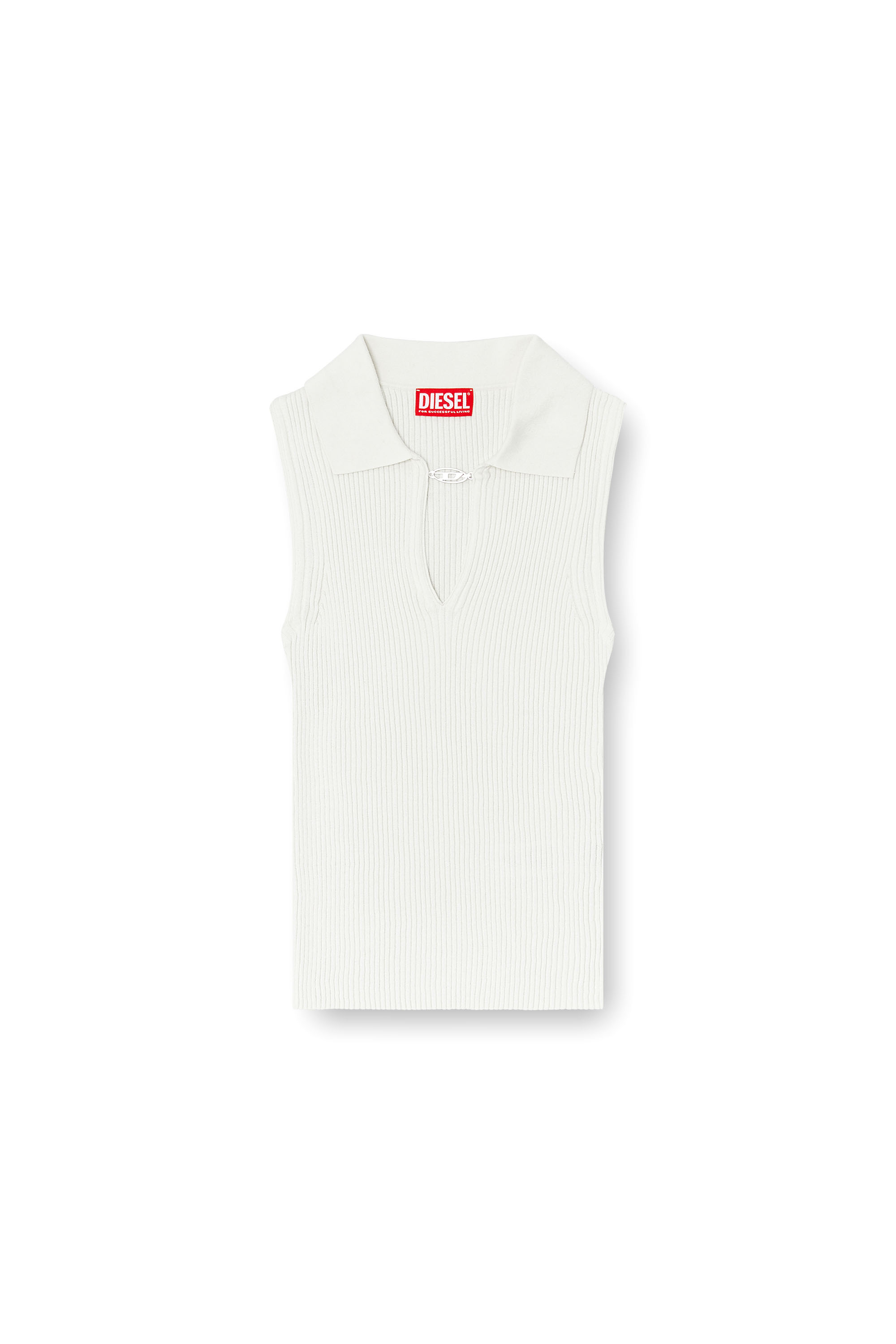 Diesel - M-LILITA, Damen &Auml;rmelloses Polo-Top aus Rippstrick mit Seidenmix in Wei&szlig; - 2