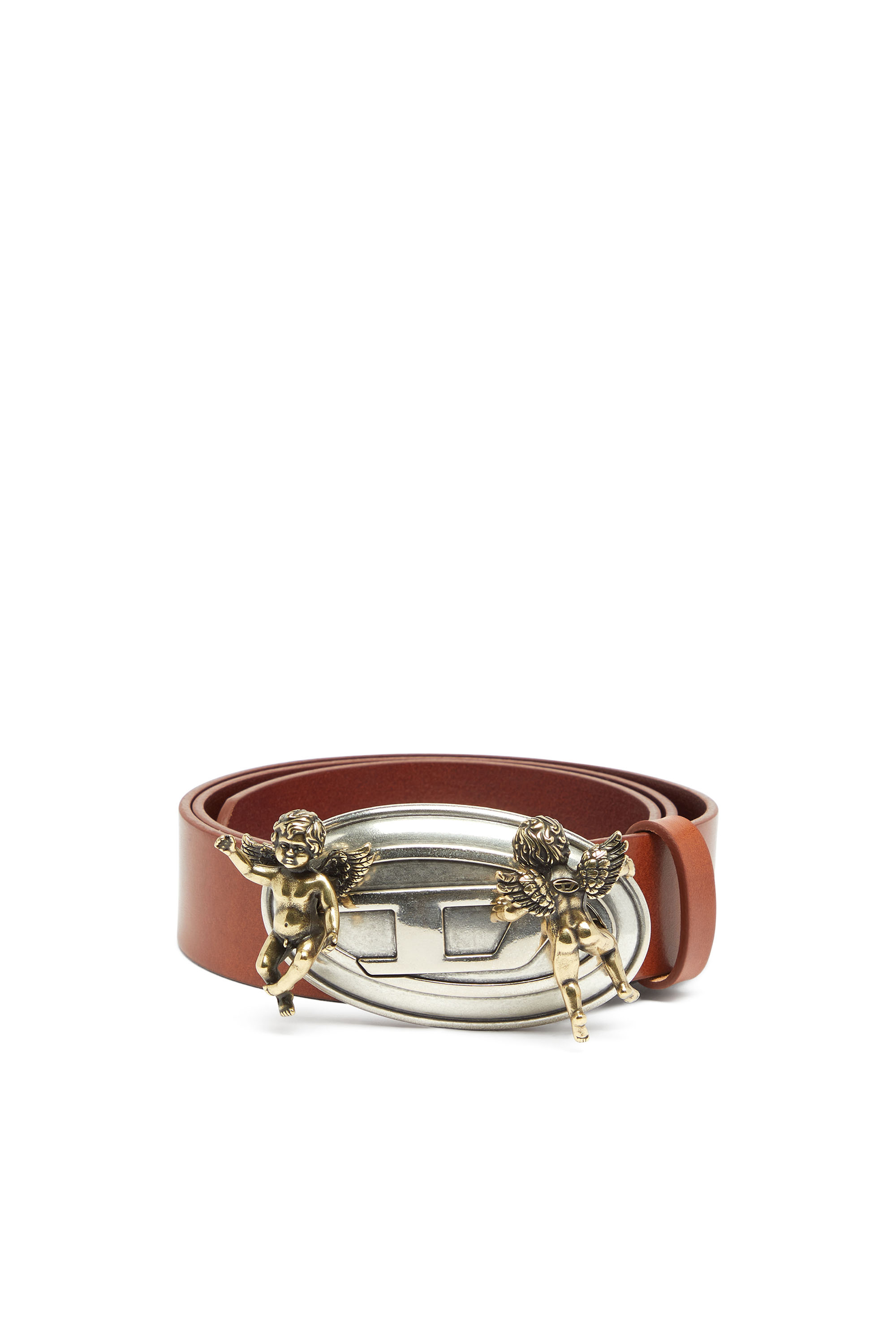 Diesel - B-OVAL ANGELS 35, Damen 3,5 cm Lederg&uuml;rtel mit Oval D Schnalle und Cherub in Braun - 1