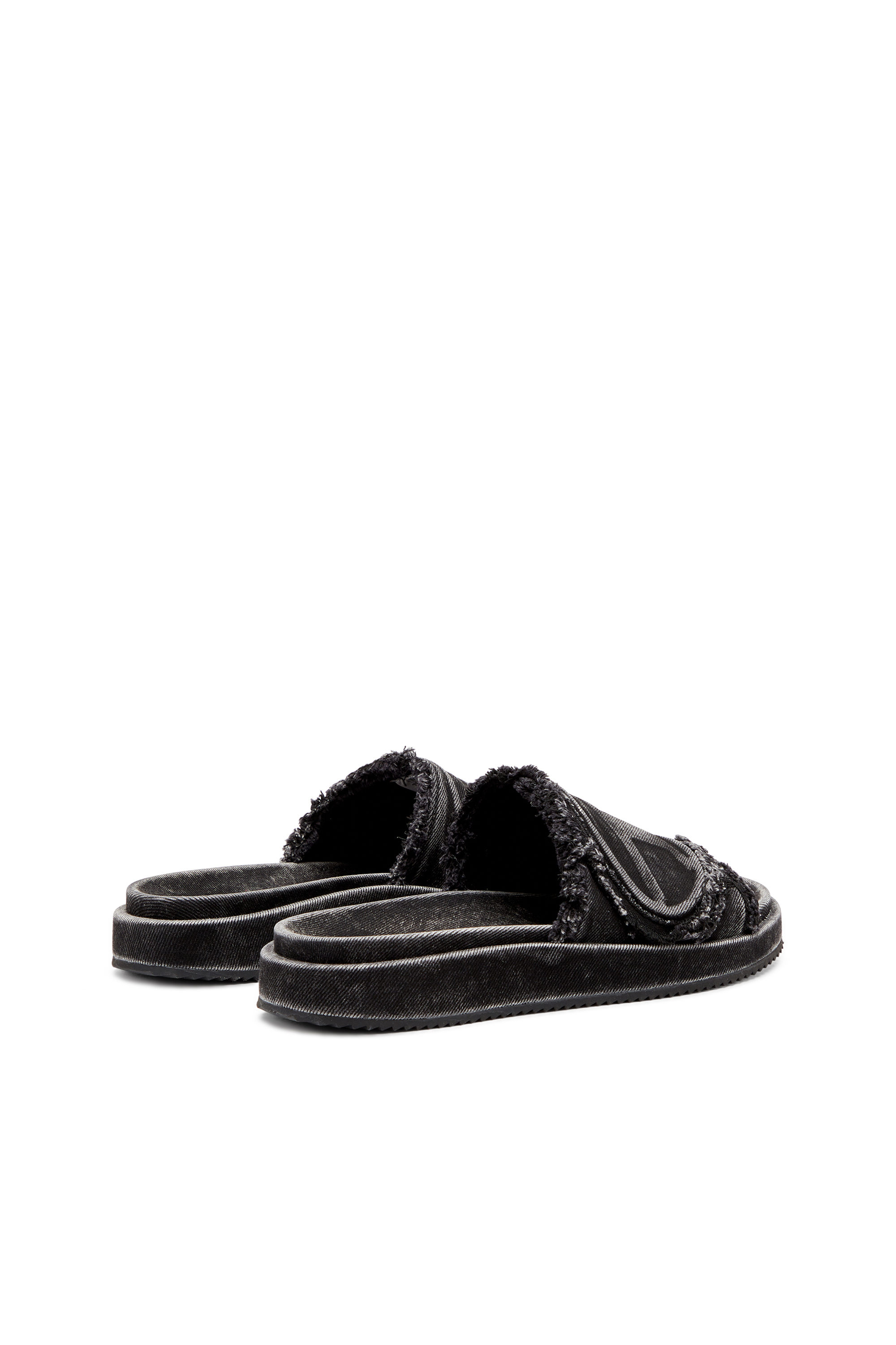 Diesel - SA-SLIDE D OVAL, Unisex Sa-Slide D-Slides aus vielgetragenem Denim in Schwarz - 3