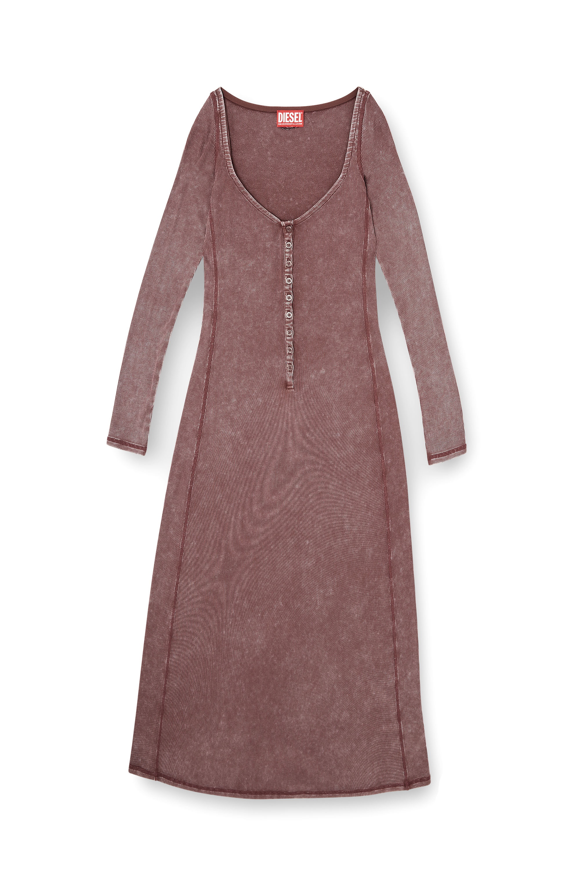 Diesel - D-LEY, Damen Midikleid aus verblasstem Rippstrick-Jersey in null - 1