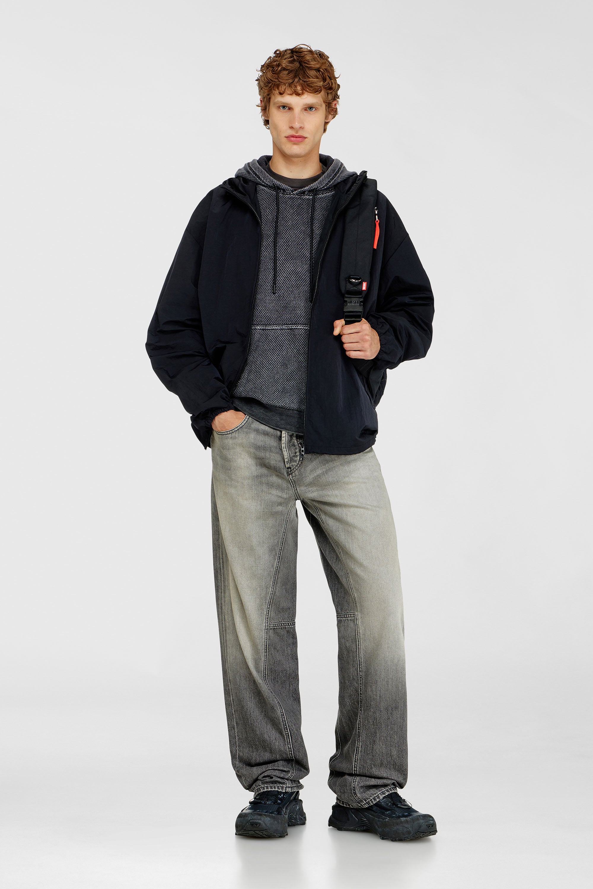 Diesel - S-NORM-HOOD-AA1, Herren Hoodie aus strukturiertem Baumwollmesh in Dunkelgrau - 2