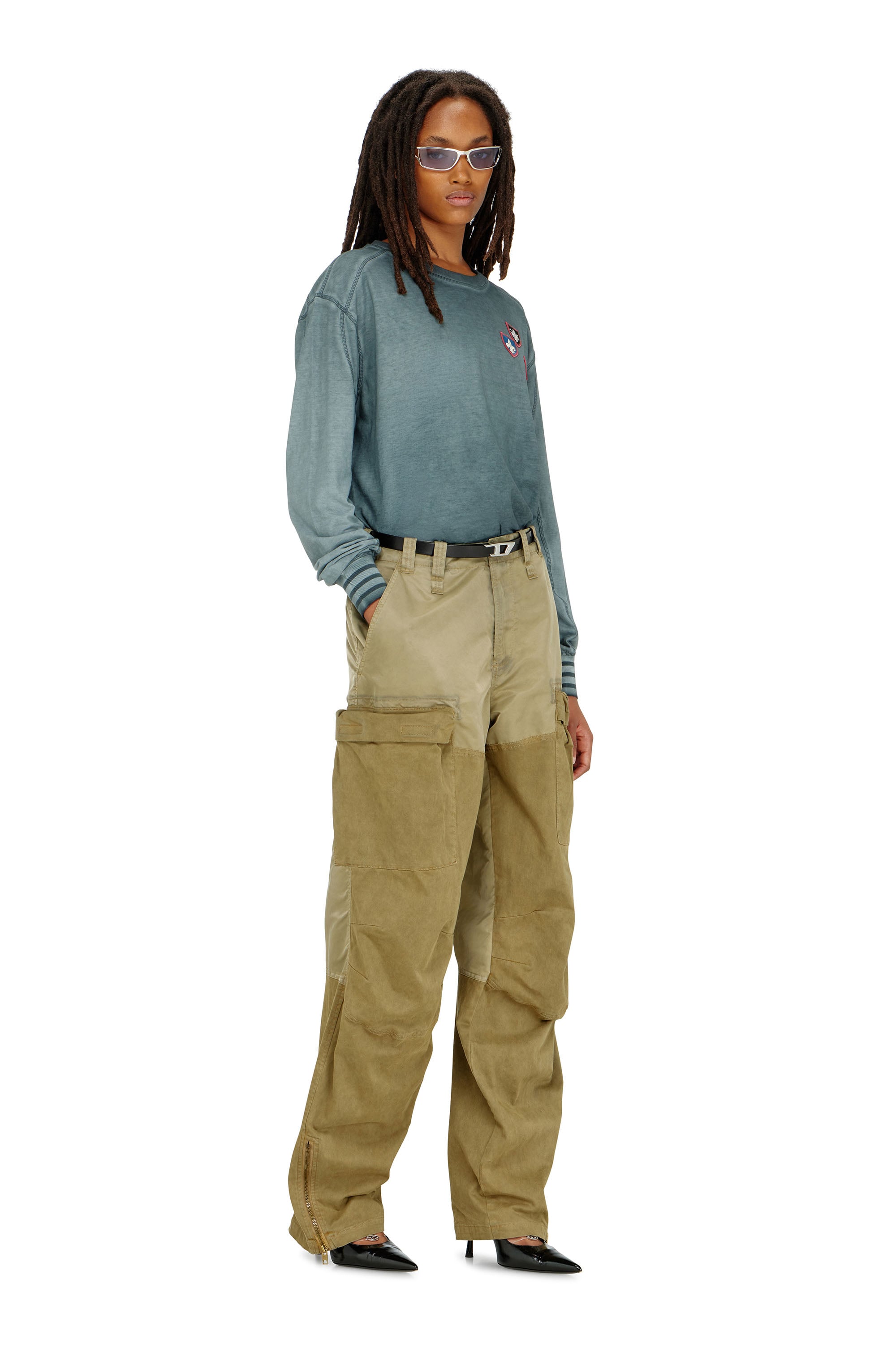 Diesel - T-BAWYE-LS, Damen T-Shirt mit Patches und Mikrowaffel-Eins&auml;tzen in null - 2