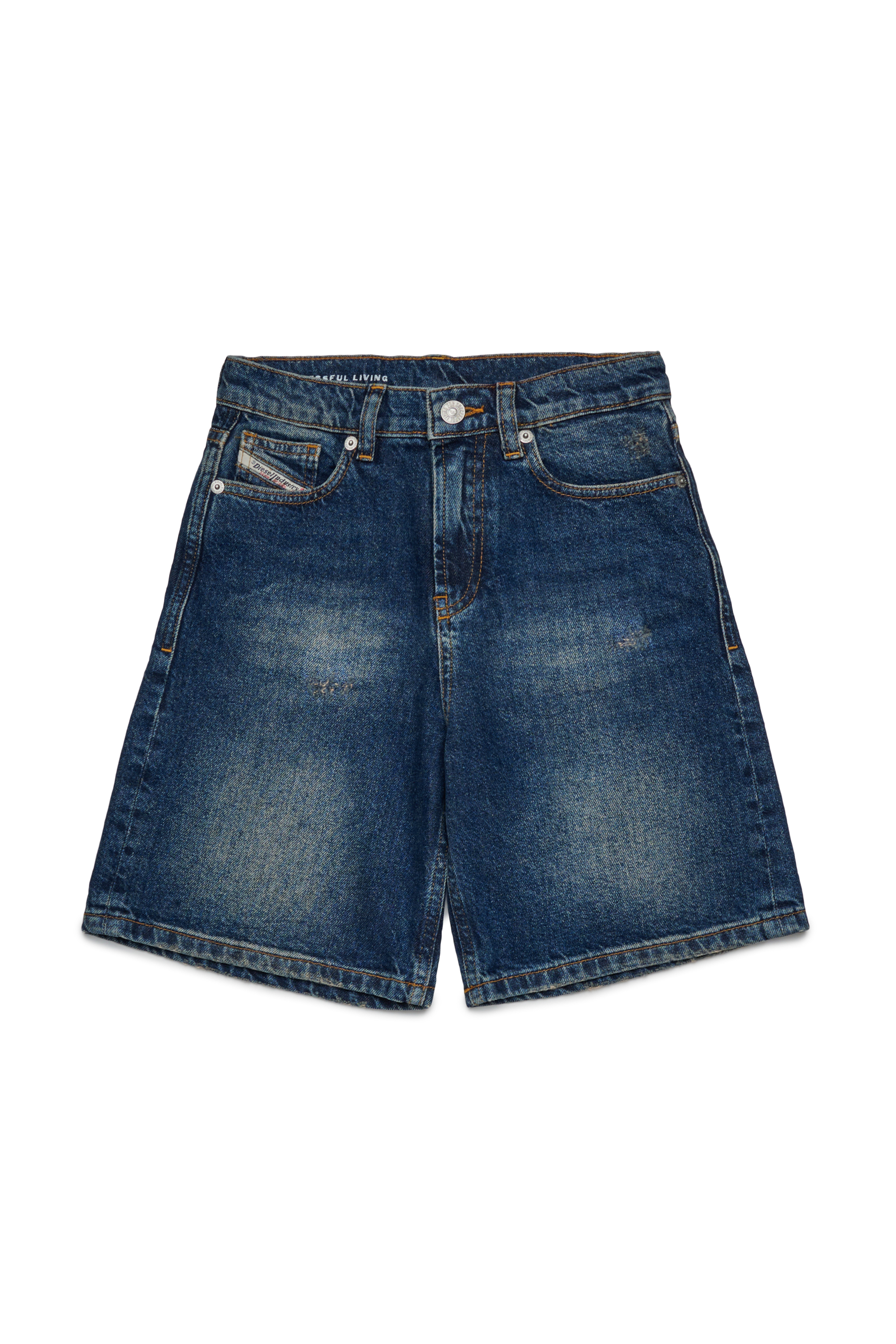 Diesel - D-ARGJX-SHORT-J, Woman's Denim shorts with a used effect in Dark Blue - 1
