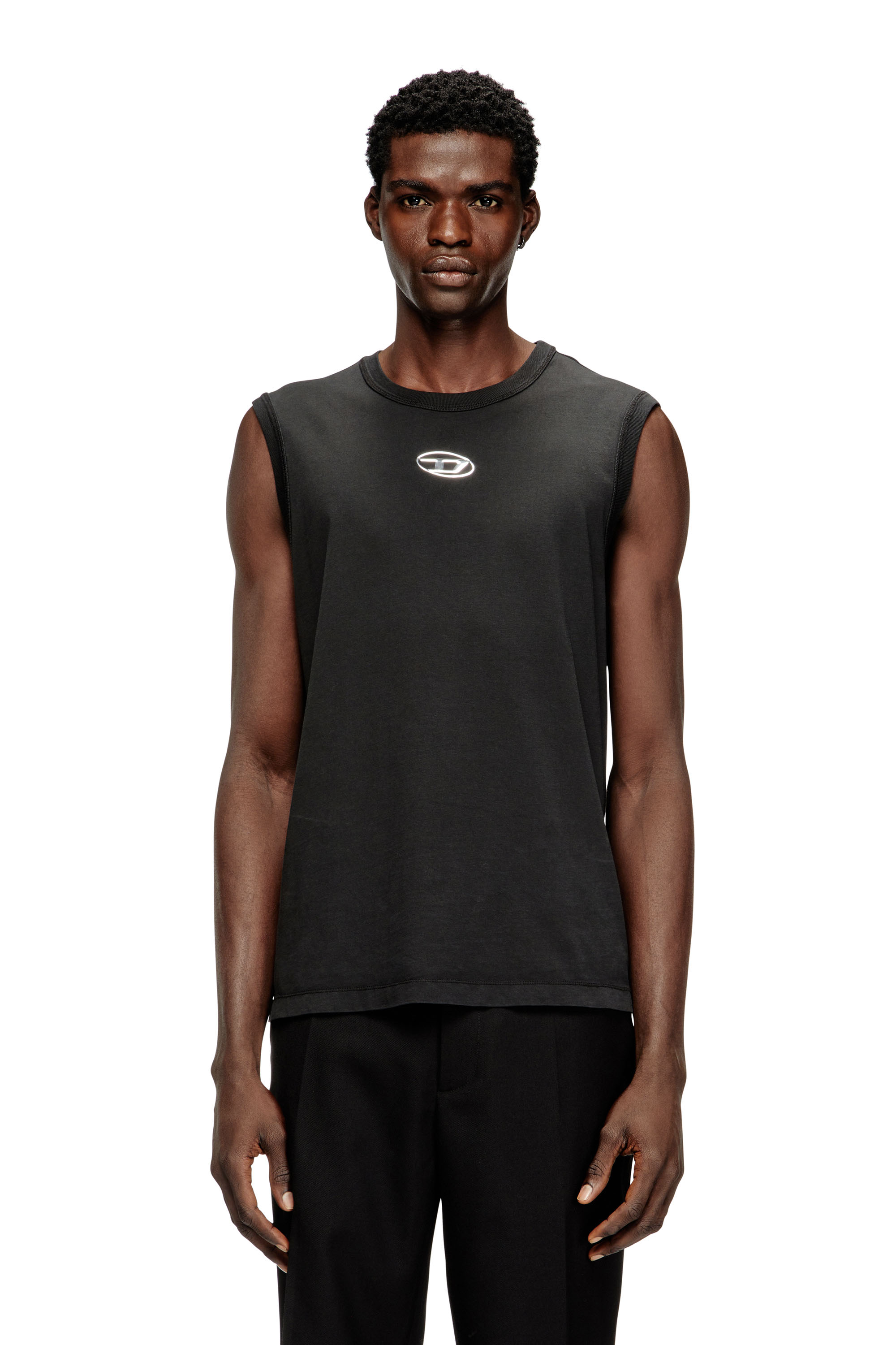 Diesel - T-BISCO-IOD, Herren Sleeveless cotton top with metallic Oval D in Schwarz - 1