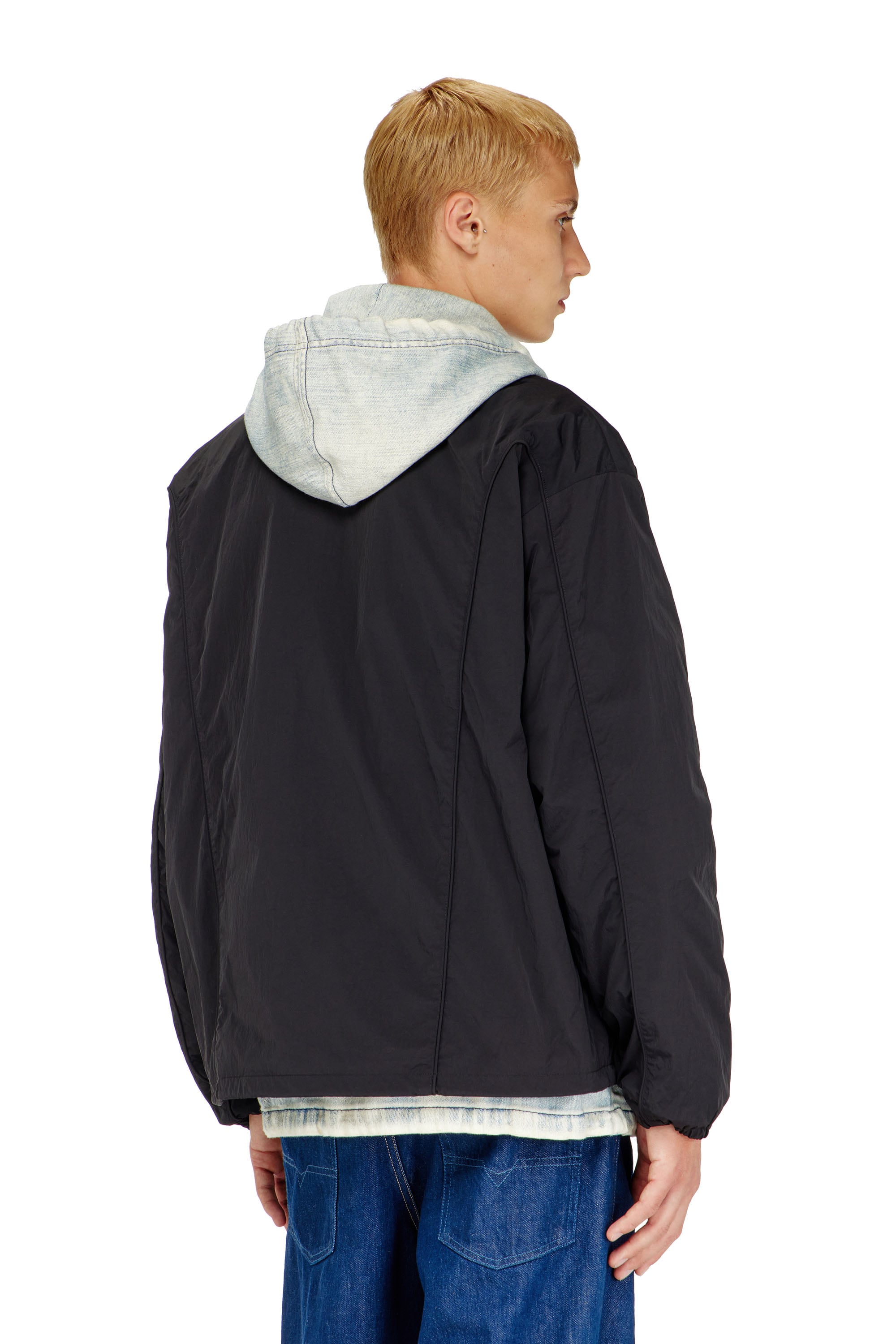Diesel - J-FIVE-WRD-AKAD, Herren Jacke aus geknittertem Nylon mit Paspeln in Schwarz - 4