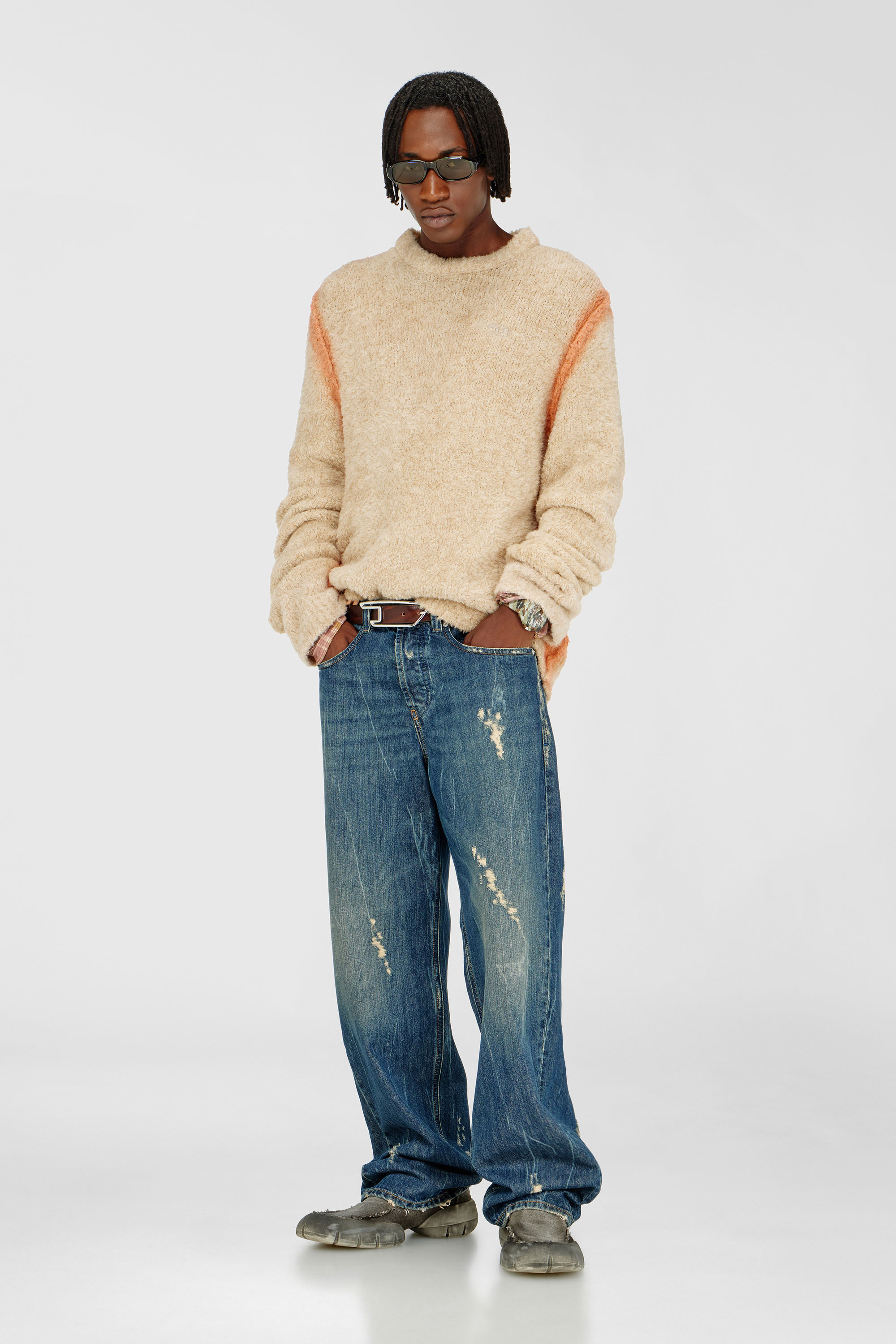 Diesel - K-RIMI, Herren Alpaca-Mix Pullover mit spraygef&auml;rbten N&auml;hten in Hellbraun - 1