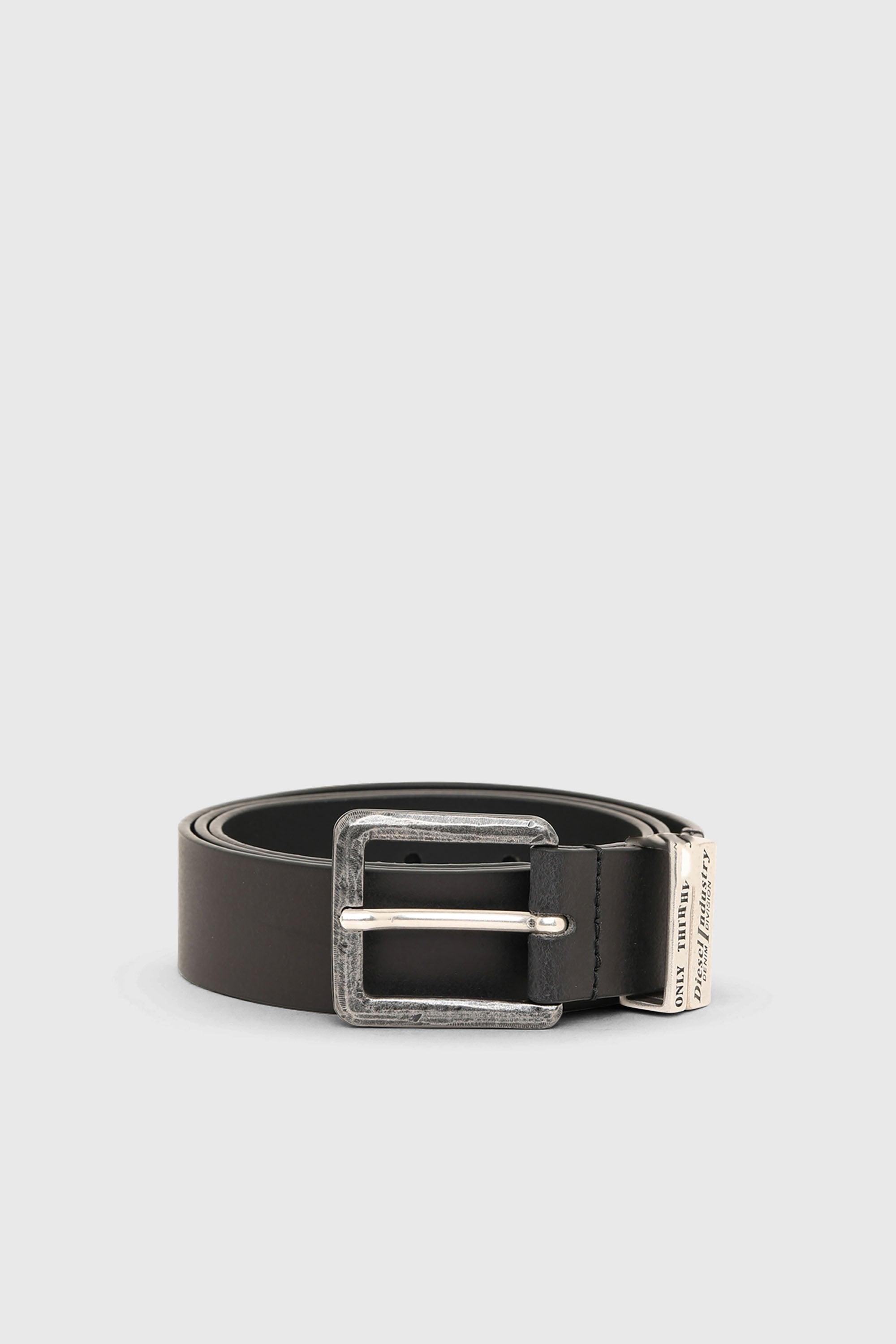 Diesel - B-GUARANTEE-A, Herren 3.4cm Lederg&uuml;rtel mit br&uuml;nierten Metallelementen in Schwarz - 1