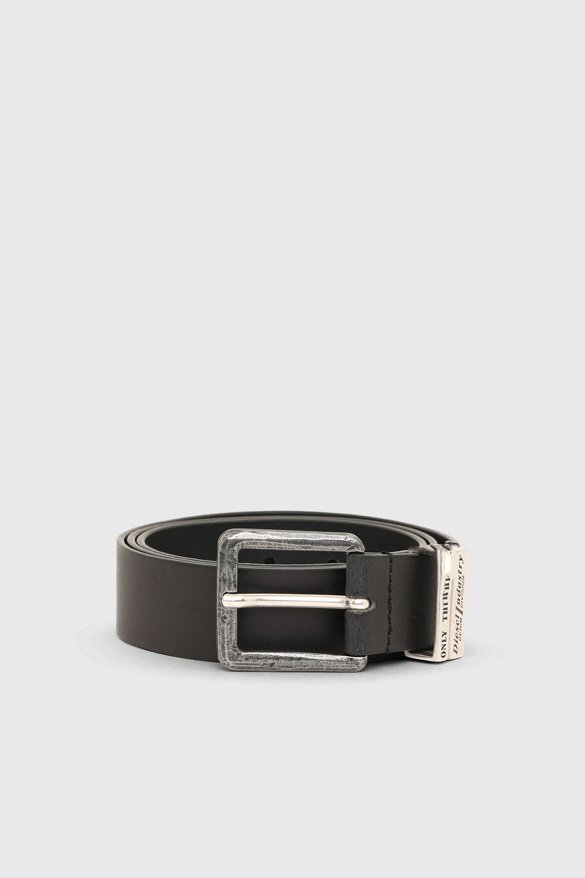 Diesel - B-GUARANTEE-A, Herren 3.4cm Lederg&uuml;rtel mit br&uuml;nierten Metallelementen in Schwarz - 1