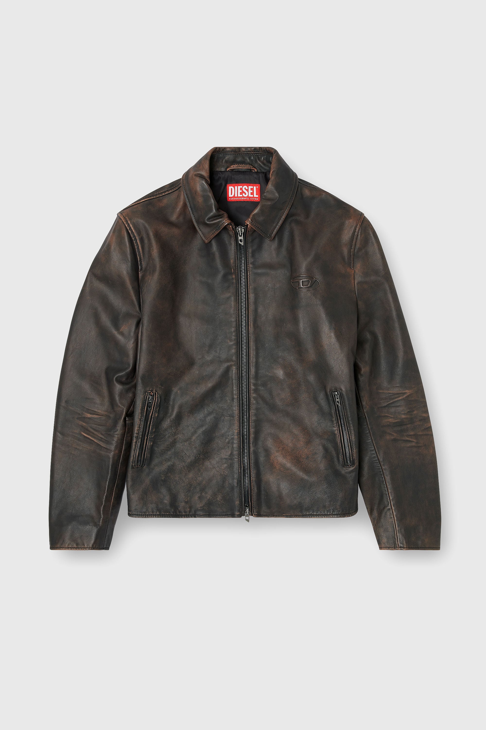 Diesel - L-AMAR-WRD, Herren Coachjacke aus behandeltem Leder in Braun - 2